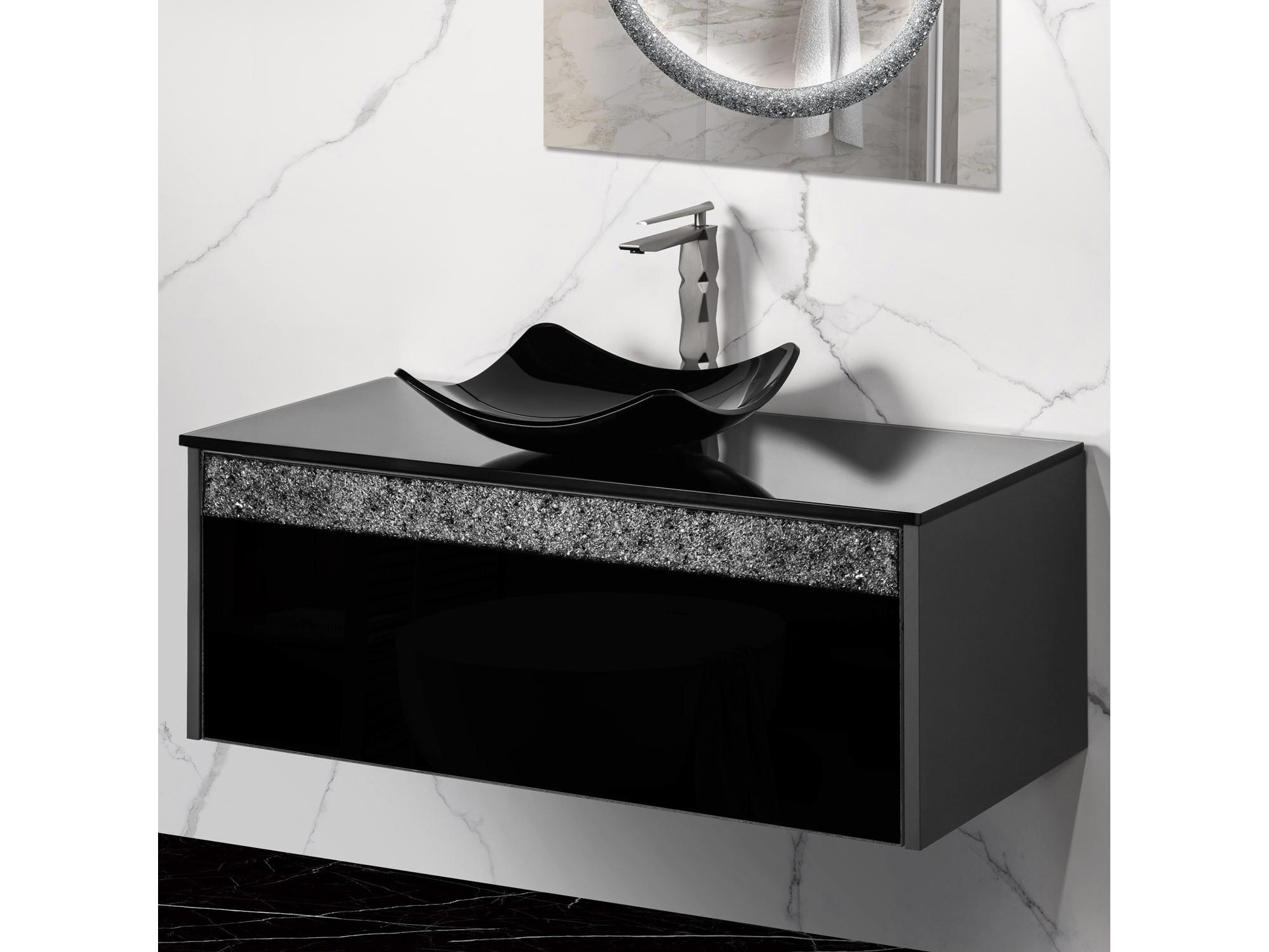 Maestro BathSerafina Modern Single Vanity 40"  Durable Wood And Murano Crystals  Grey And Black