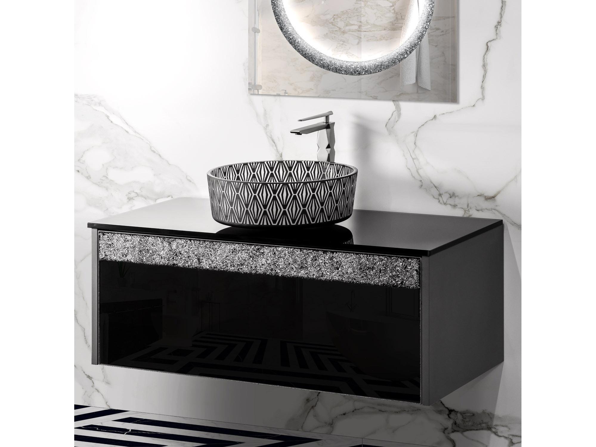 Maestro BathSerafina Modern Single Vanity 40"  Durable Wood And Murano Crystals  Grey And Black