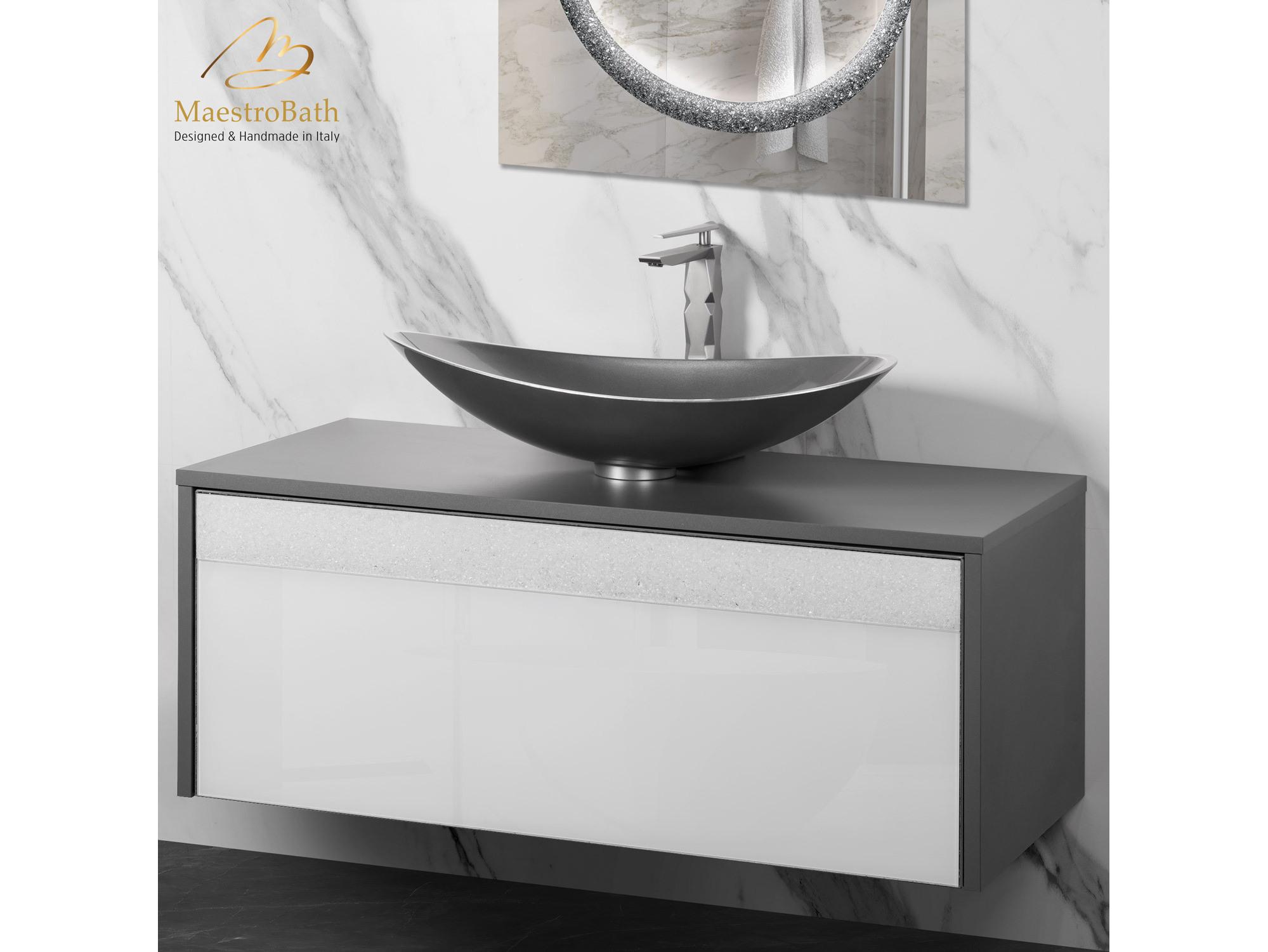 Maestro BathSerafina Modern 40" Single Vanity  Wood And Murano Crystals  Gray