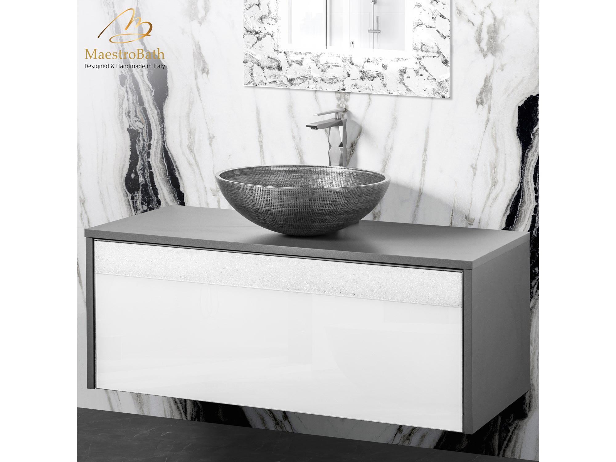Maestro BathSerafina Modern 40" Single Vanity  Wood And Murano Crystals  Gray
