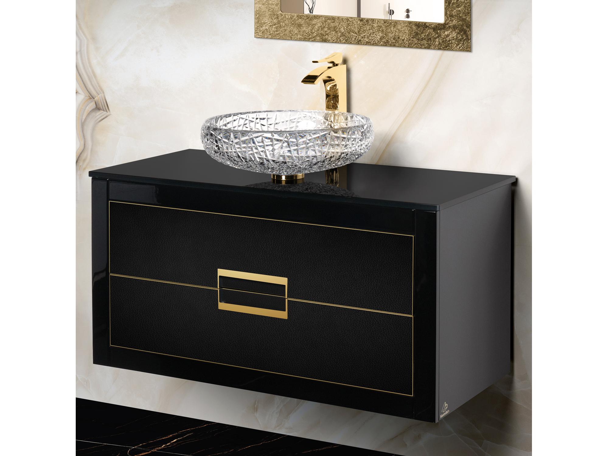 Maestro BathIncantesimo 40" Modern Bathroom Vanity  Black And Gold  Wall-Mounted  Glass Top: Flat