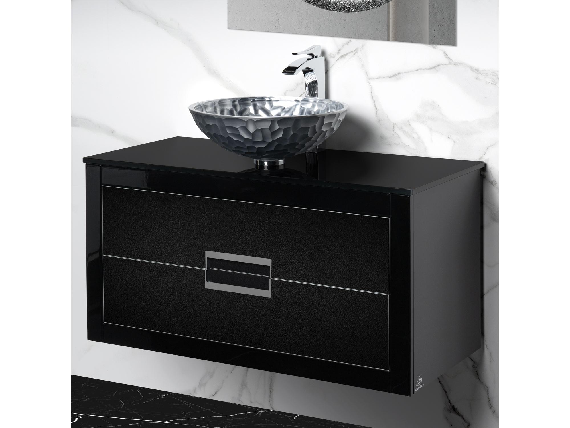 Maestro BathIncantesimo 40" Modern Bathroom Vanity  Black And Silver  Wall-Mounted  Glass Top: Flat