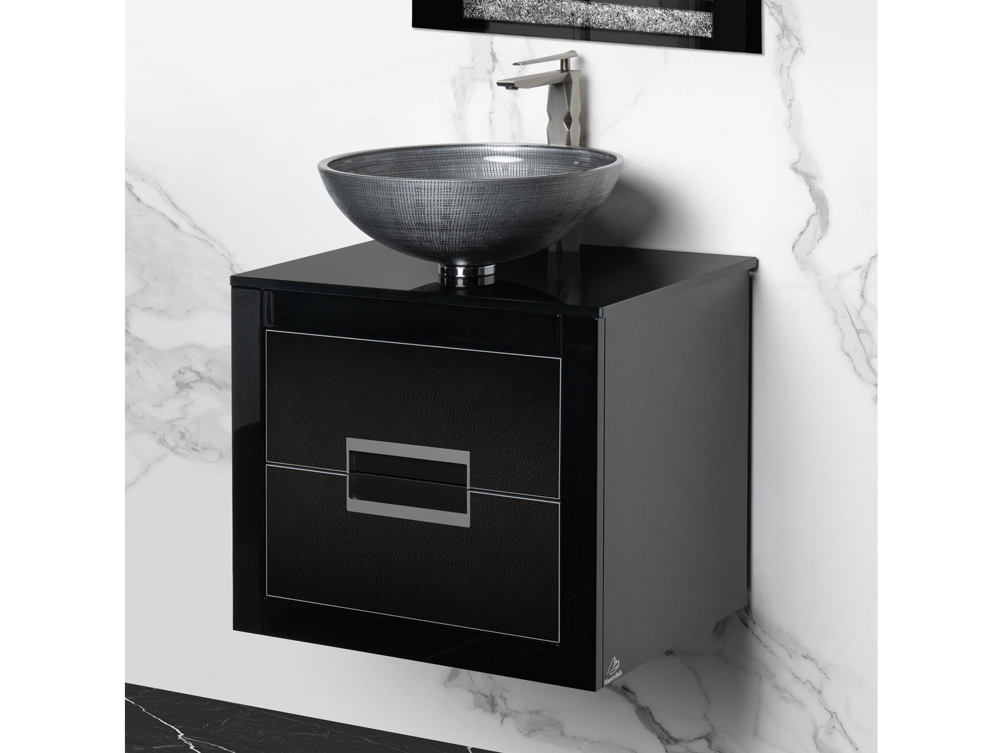 Maestro BathIncantesimo 24" Modern Bathroom Vanity  Black And Silver  Wall-Mounted  Glass Top: Flat