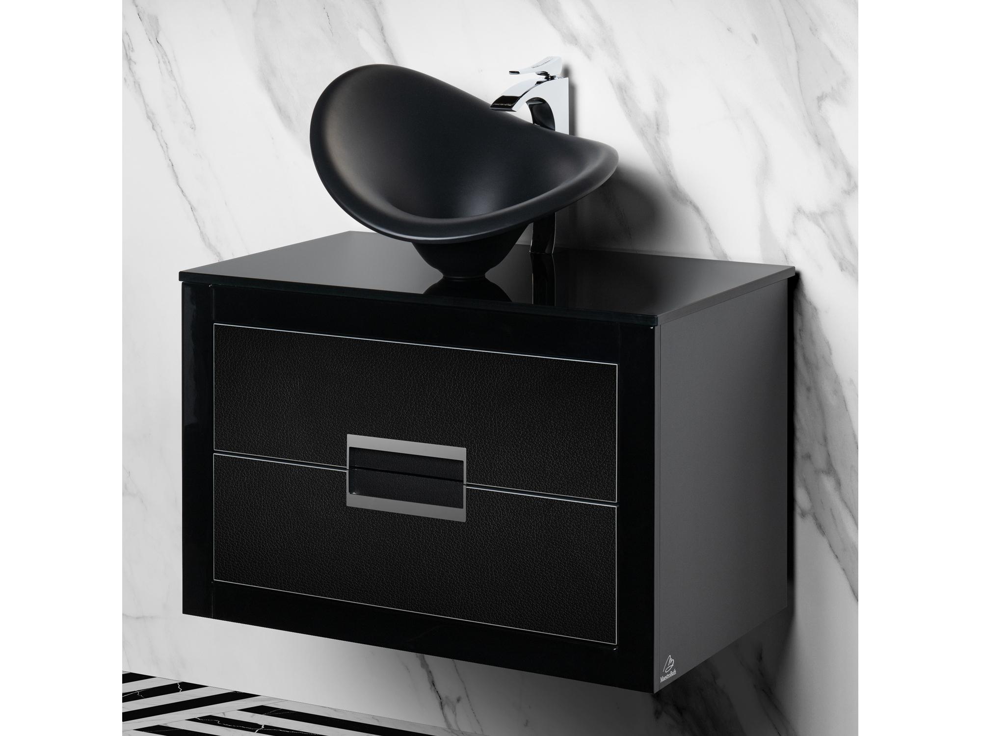 Maestro BathIncantesimo 32" Modern Bathroom Vanity  Black And Silver  Wall-Mounted  Glass Top: Flat