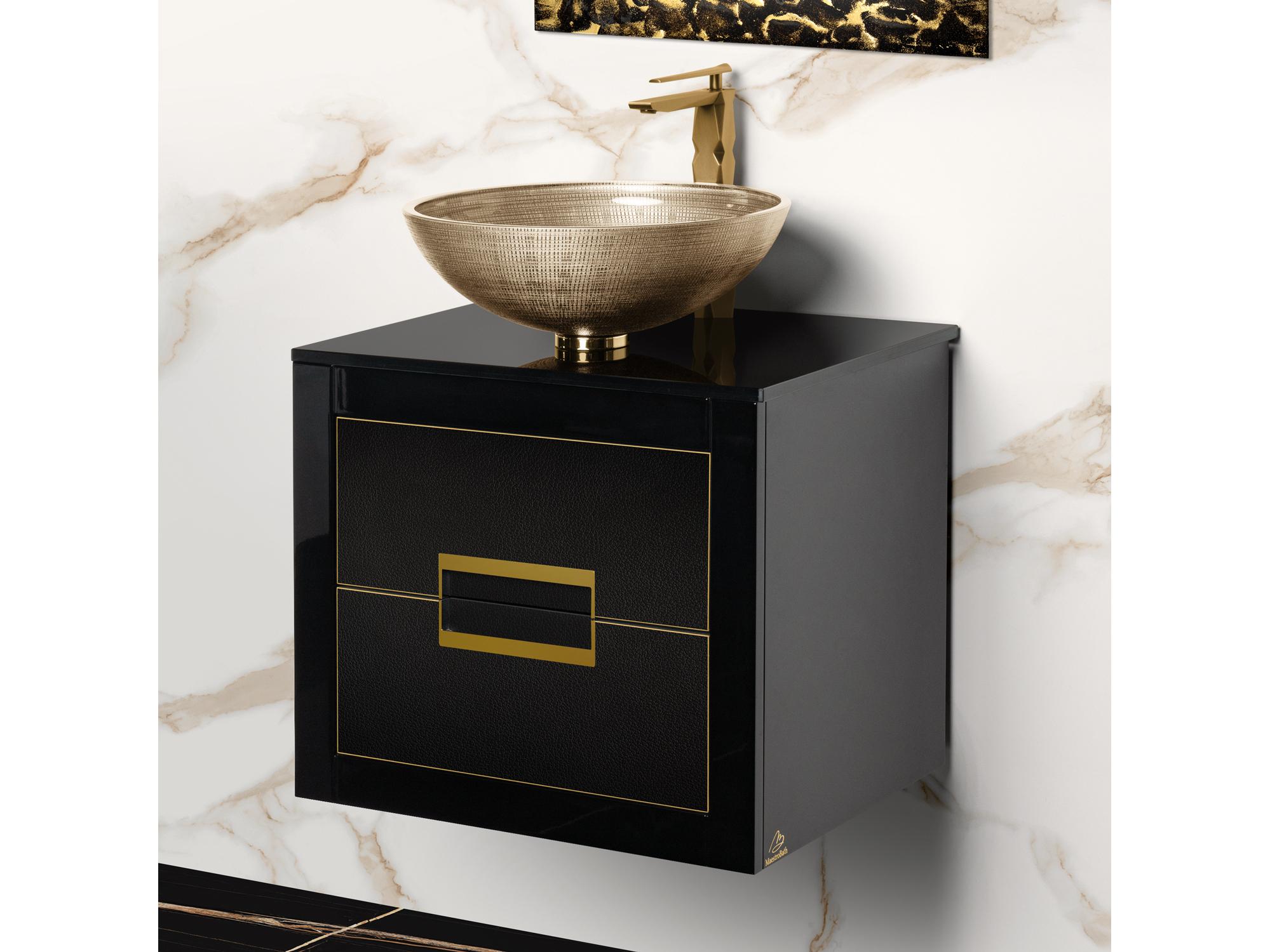 Maestro BathIncantesimo 24" Modern Bathroom Vanity  Black And Gold  Wall-Mounted  Glass Top: Integrated