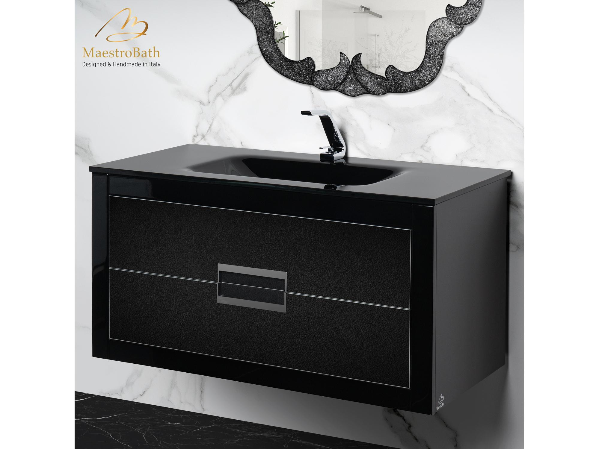 Maestro BathIncantesimo 40" Modern Bathroom Vanity  Black And Silver  Wall-Mounted  Glass Top: Integrated