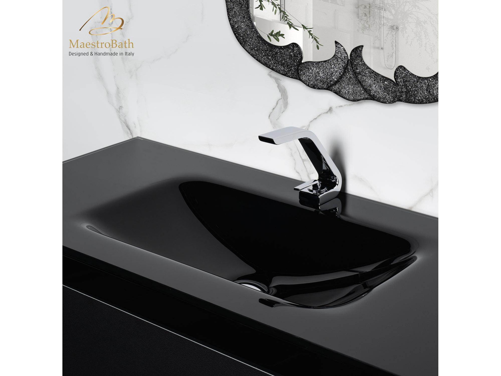 Maestro BathIncantesimo 40" Modern Bathroom Vanity  Black And Silver  Wall-Mounted  Glass Top: Integrated