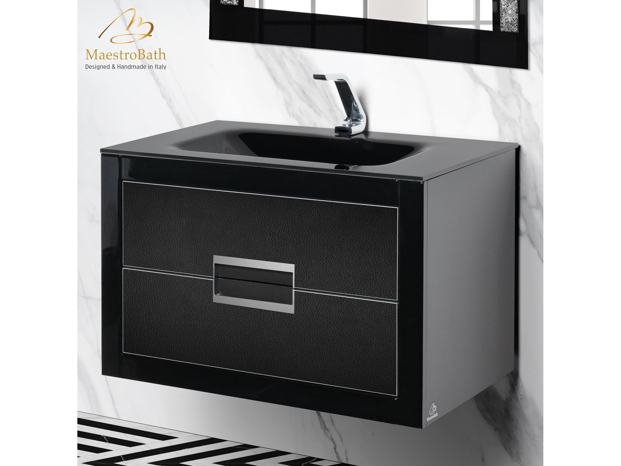 Maestro BathIncantesimo 32" Modern Bathroom Vanity  Black And Silver  Wall-Mounted  Glass Top: Integrated