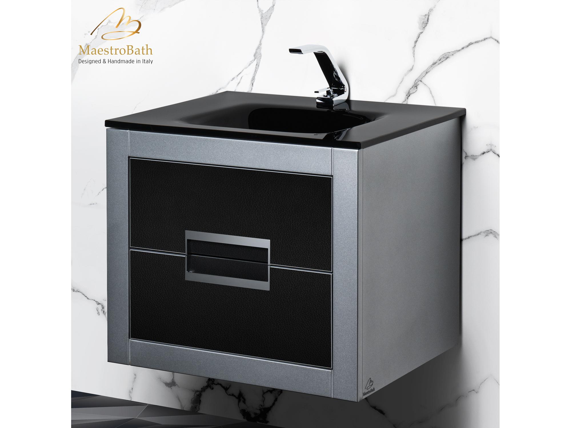 Maestro BathIncantesimo 24" Modern Bathroom Vanity  Silver And Black  Wall-Mounted  Glass Top: Integrated