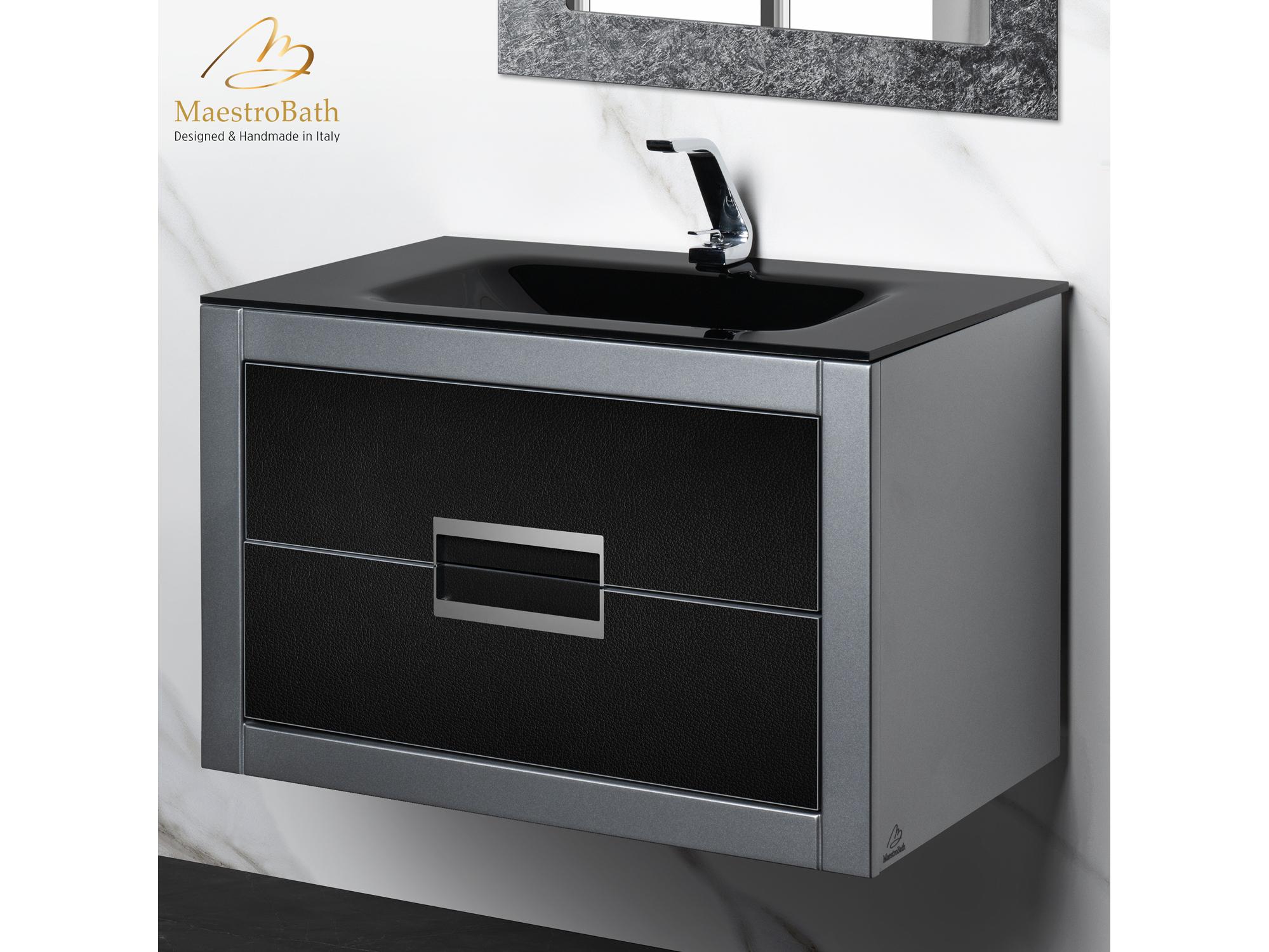 Maestro BathIncantesimo 32" Modern Bathroom Vanity  Silver And Black  Wall-Mounted  Glass Top: Integrated