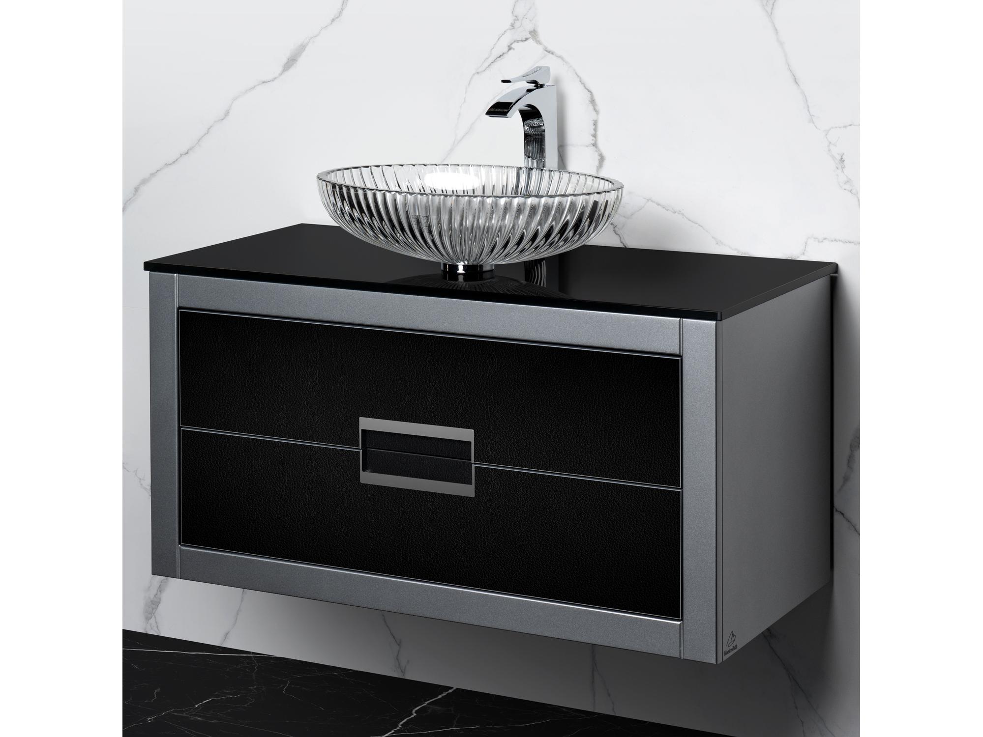 Maestro BathIncantesimo 40" Modern Bathroom Vanity  Silver And Black  Wall-Mounted  Glass Top: Flat