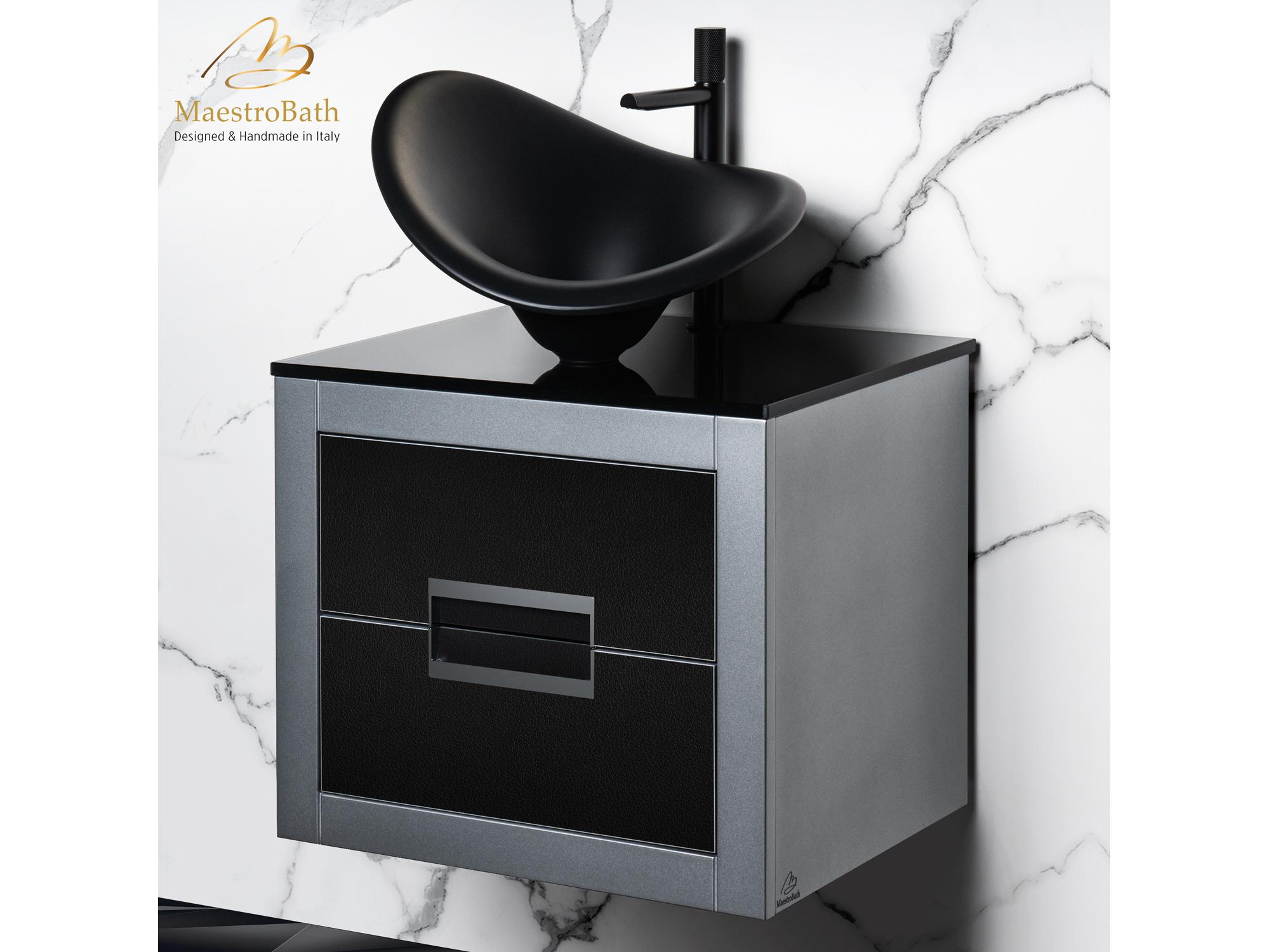 Maestro BathIncantesimo 24" Modern Bathroom Vanity  Silver And Black  Wall-Mounted  Glass Top: Flat