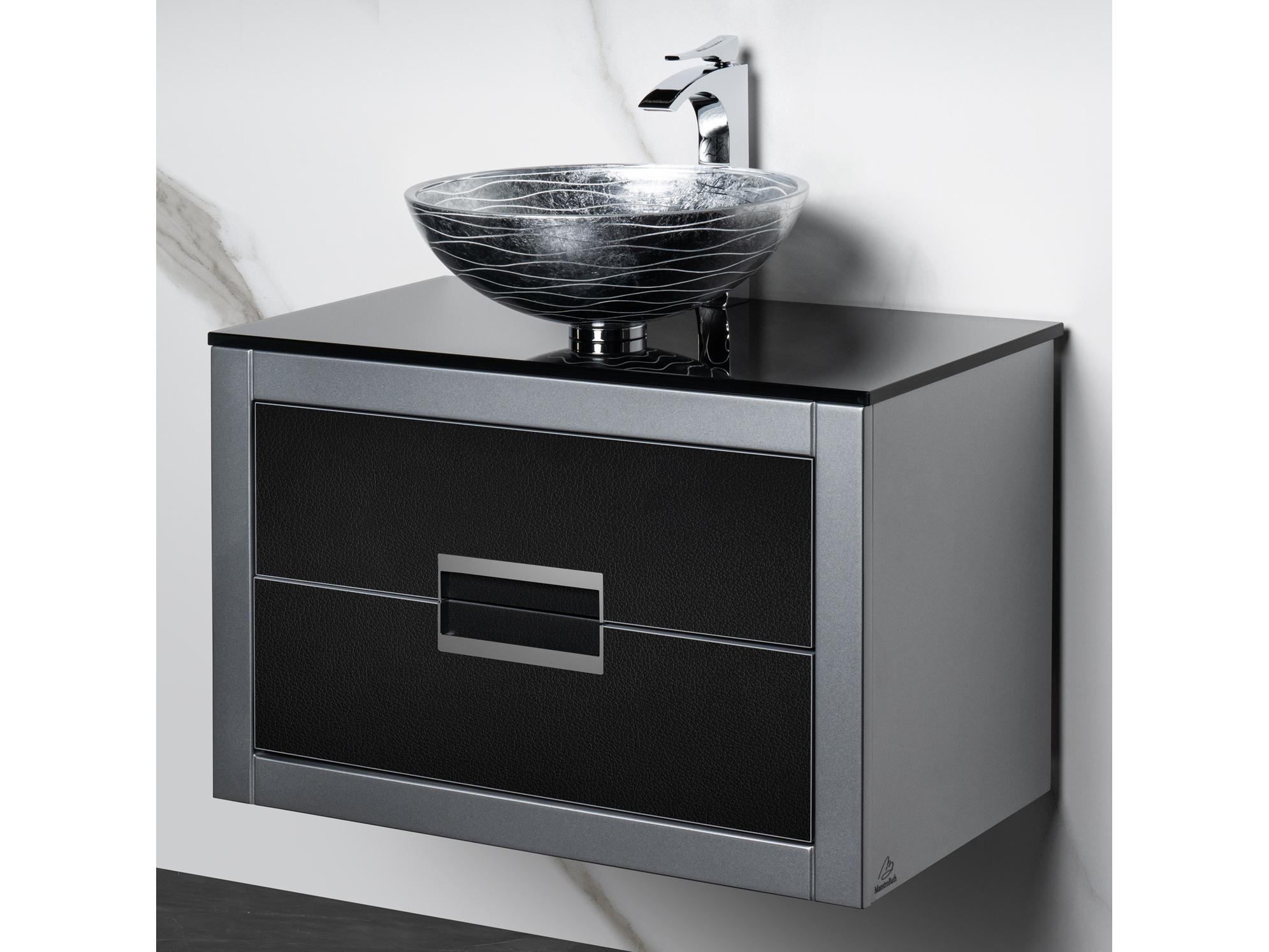 Maestro BathIncantesimo 32" Modern Bathroom Vanity  Silver And Black  Wall-Mounted  Glass Top: Flat