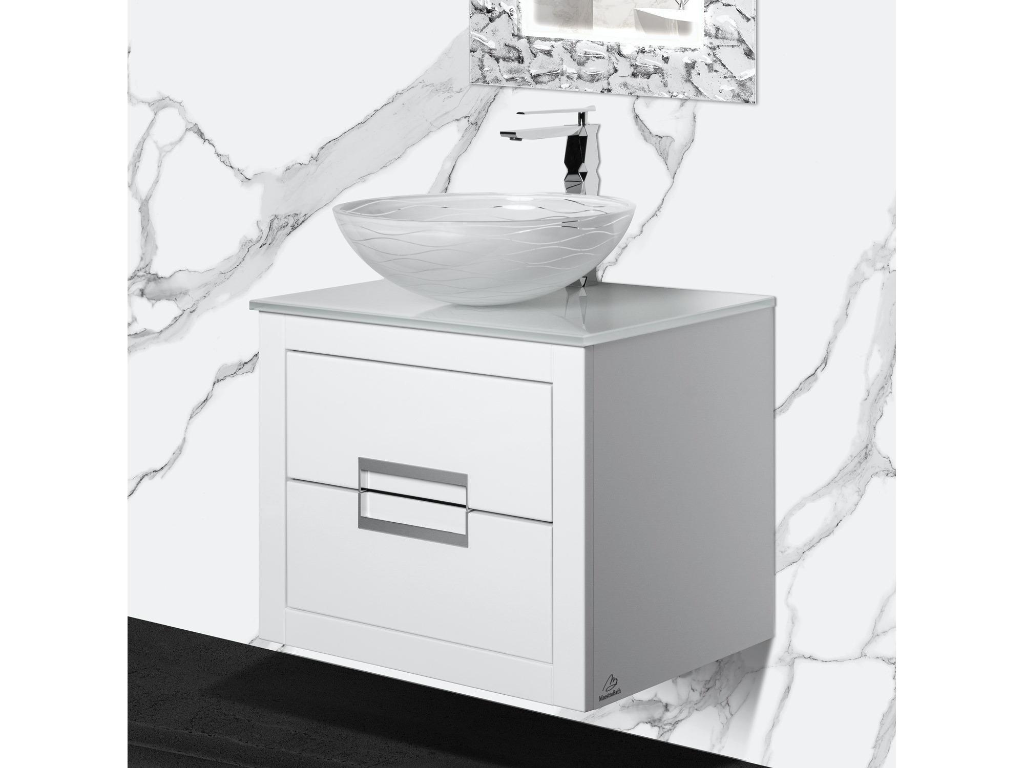 Maestro BathIncantesimo 24" Modern Bathroom Vanity  White And Silver  Wall-Mounted  Glass Top: Flat