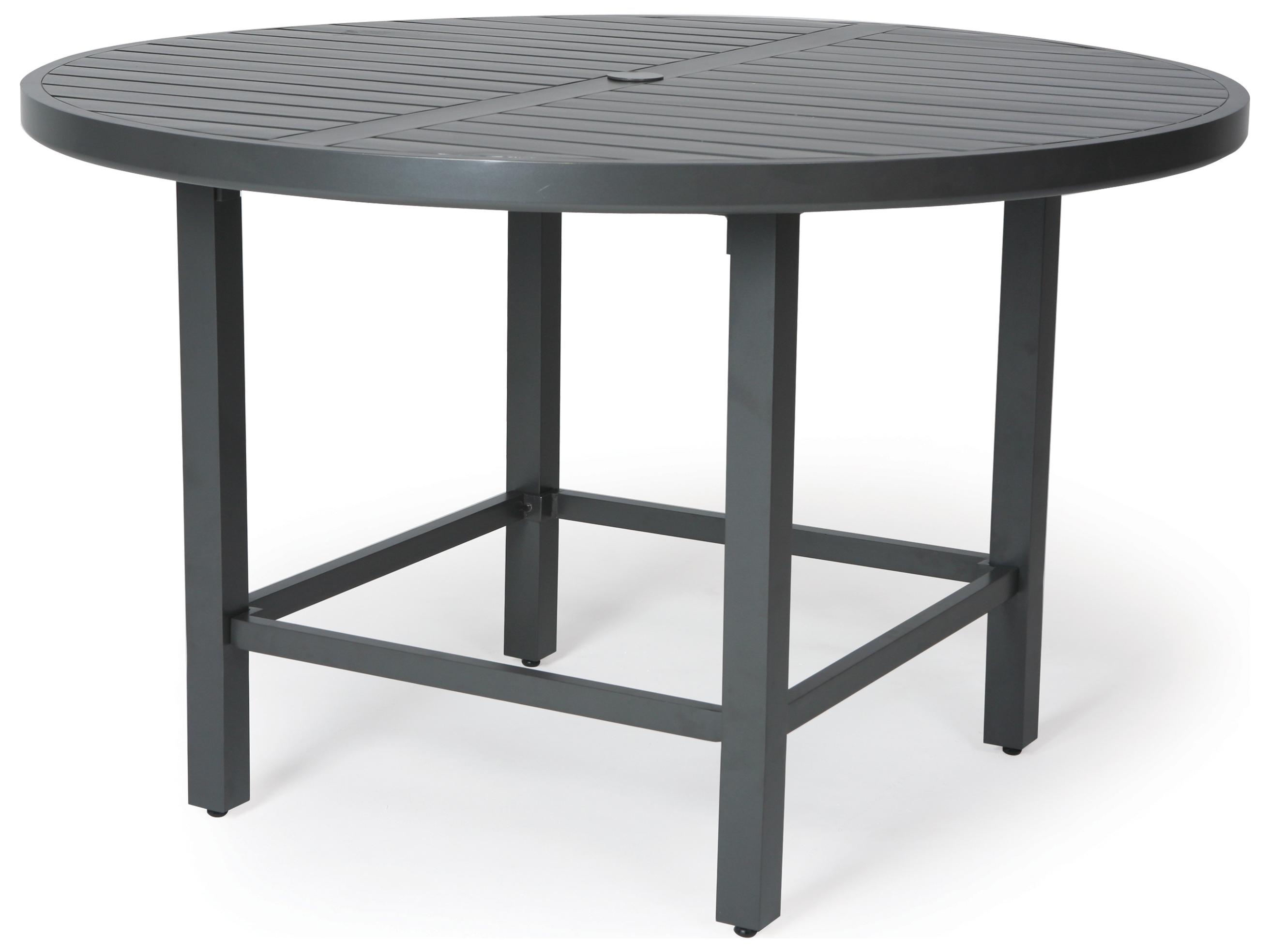 Mallin Trinidad Round Slatted Top Patio Counter Height Table with Umbrella Hole