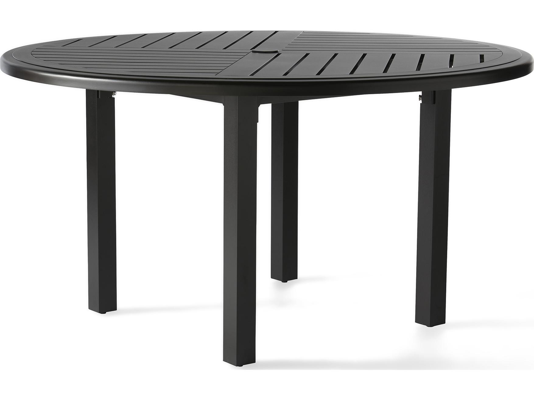 Mallin Trinidad Aluminum Round F-Slatted Top Outdoor Dining Table with Umbrella Hole