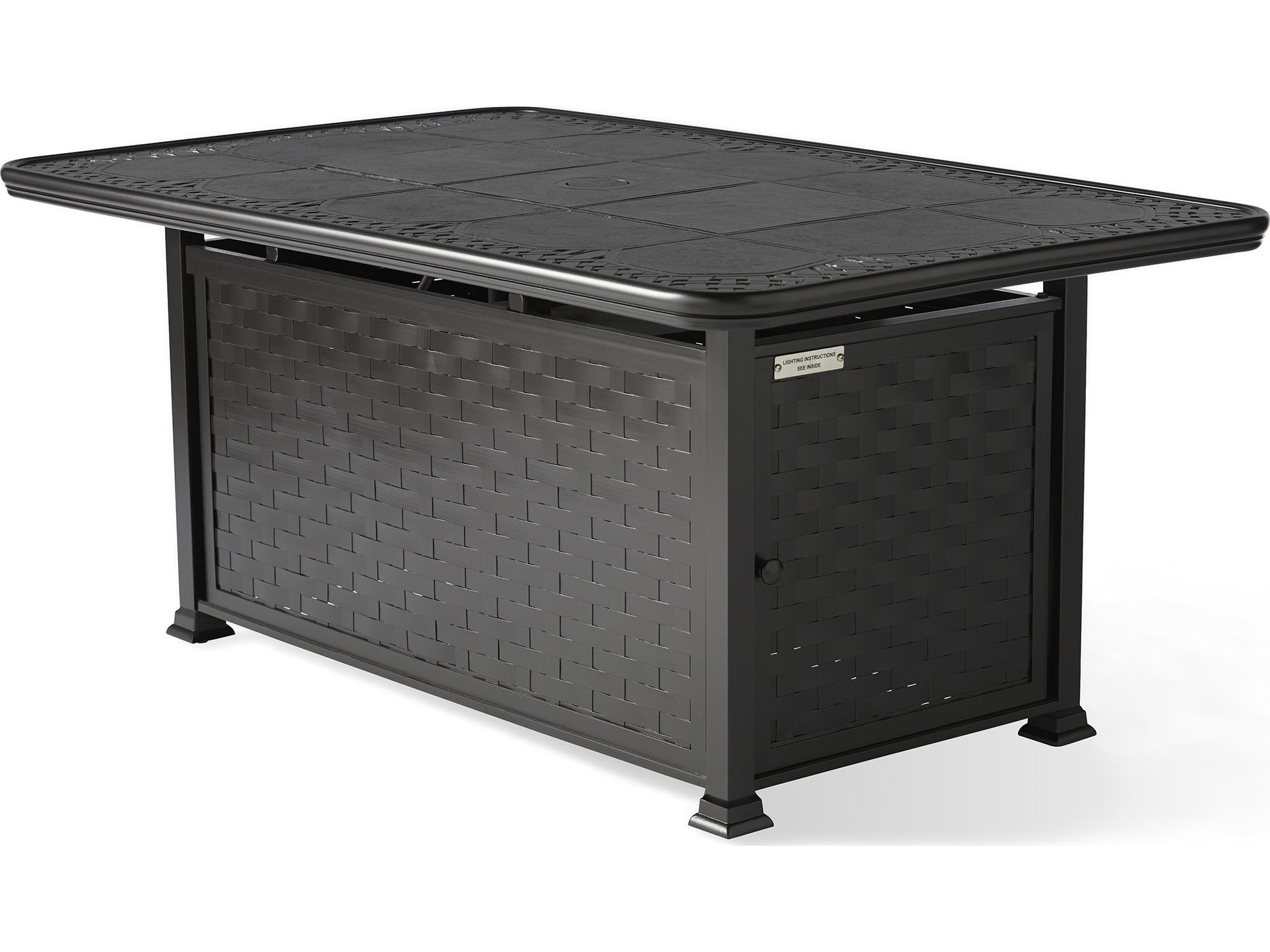 Mallin Cambria Outdoor Patio Fire Pit Tables Cast Aluminum Rectangular Outdoor Patio Fire Pit Table