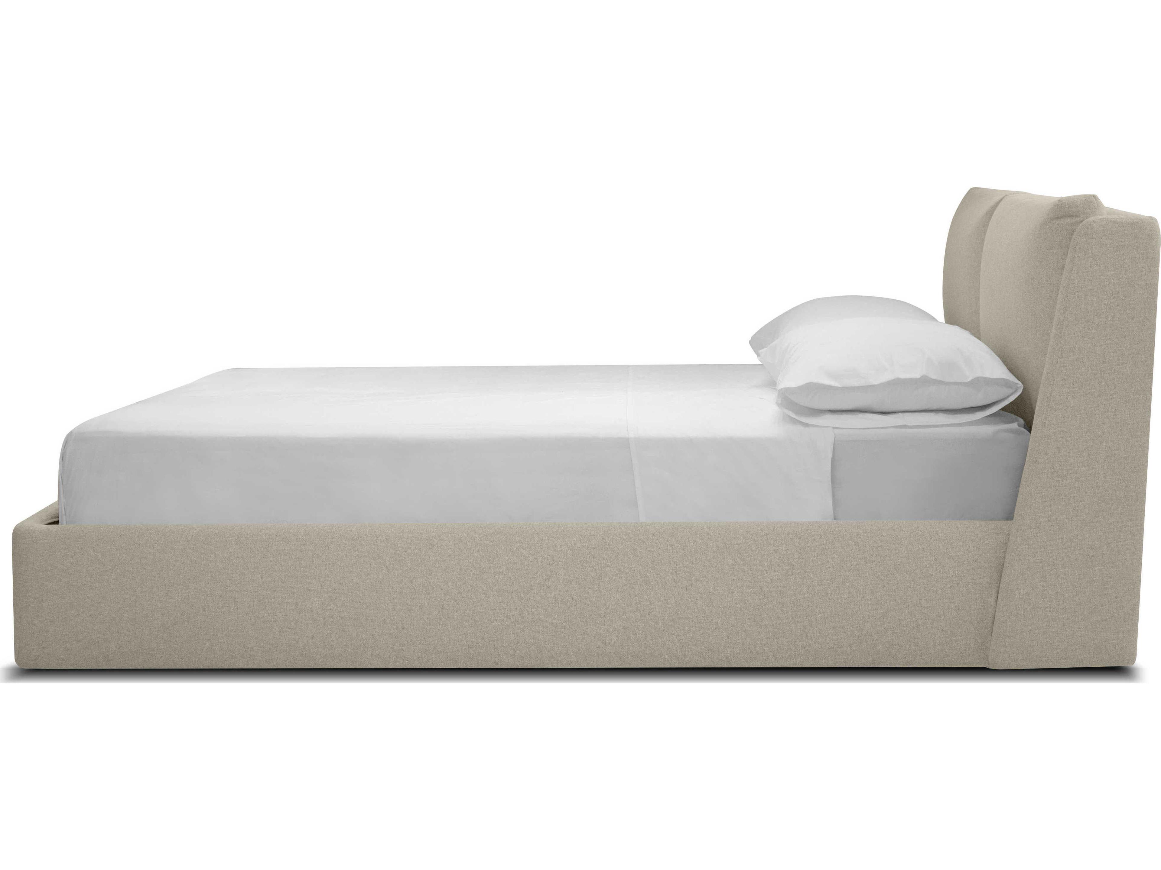 Mobital Continental Stone Wheat Tweed Beige Pine Wood Queen Platform Bed