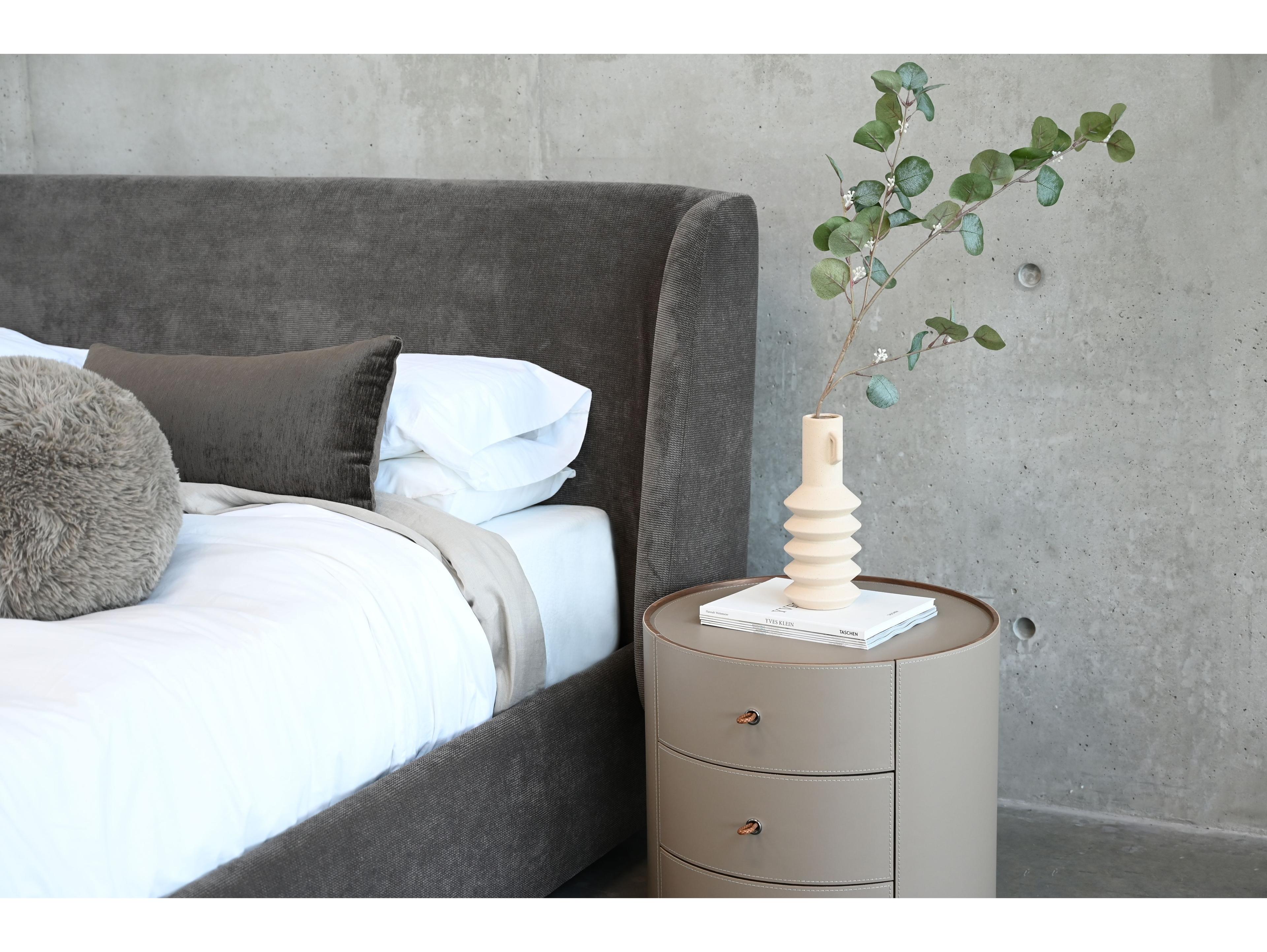 Mobital Fitz Ash Brown Ribbed Chenille Fabric Pine Wood Upholstered King Platform Bed