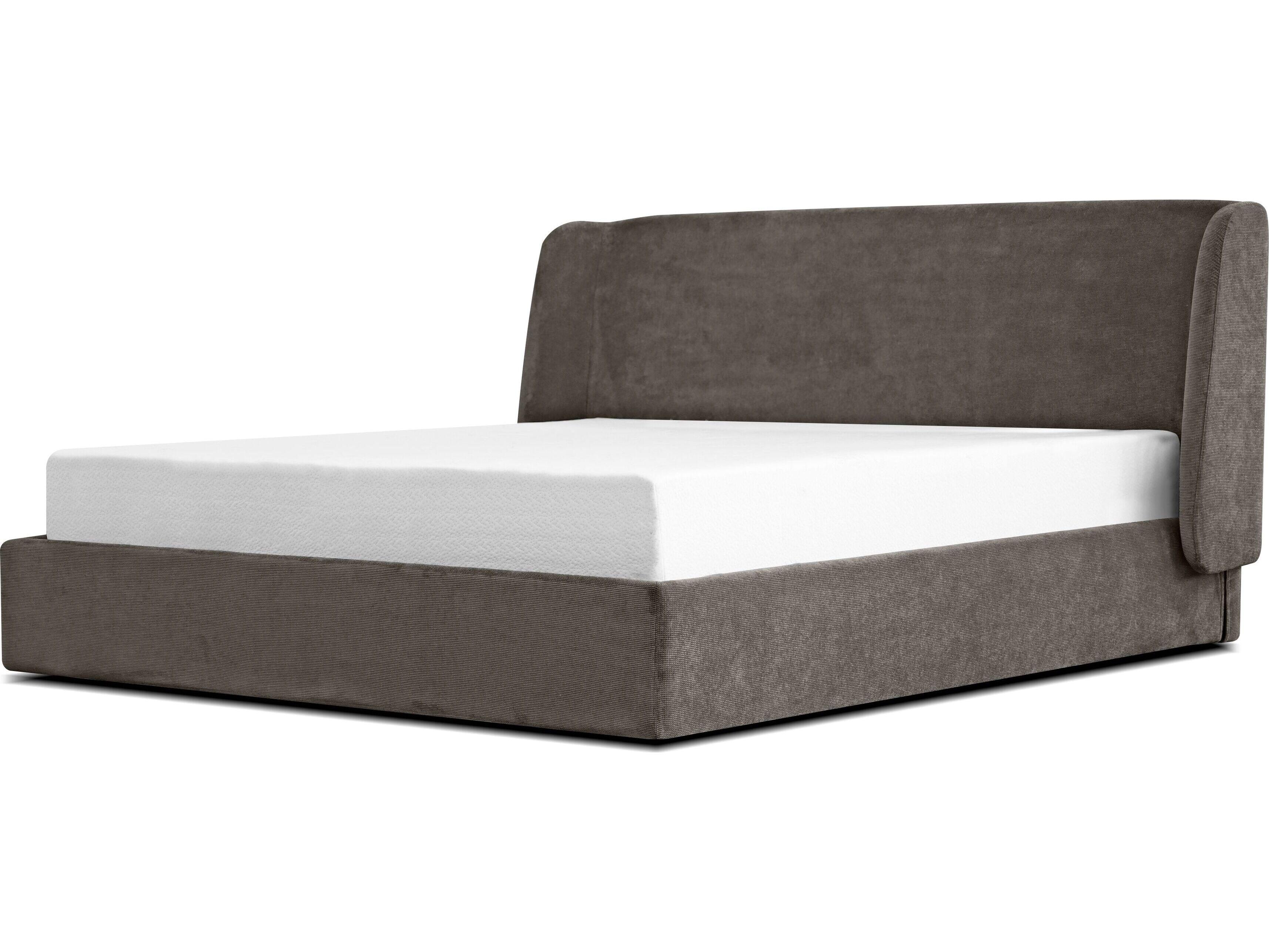 Mobital Fitz Ash Brown Ribbed Chenille Fabric Pine Wood Upholstered Queen Platform Bed