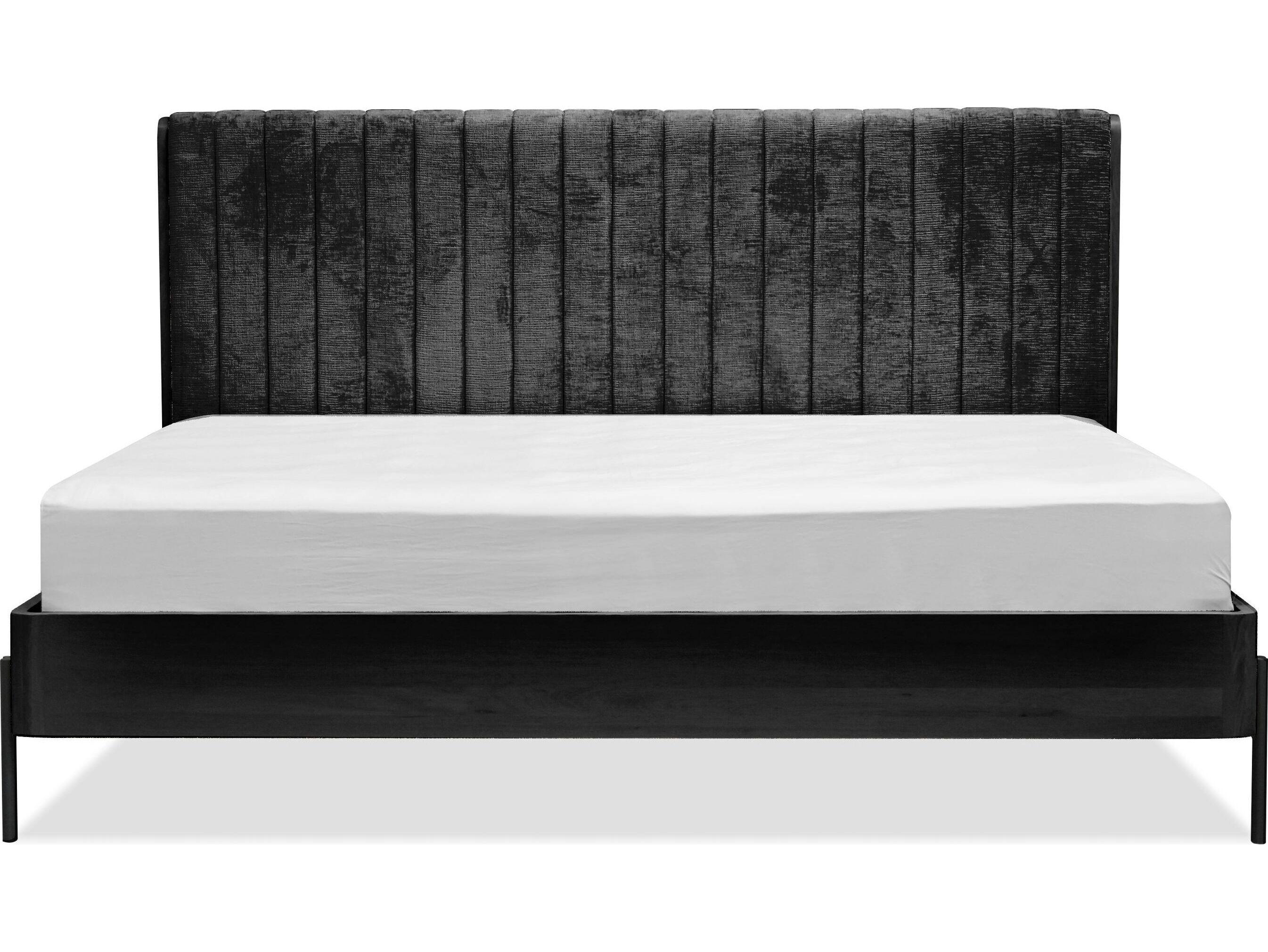 Mobital Nori Black Oak Wood Upholstered King Platform Bed