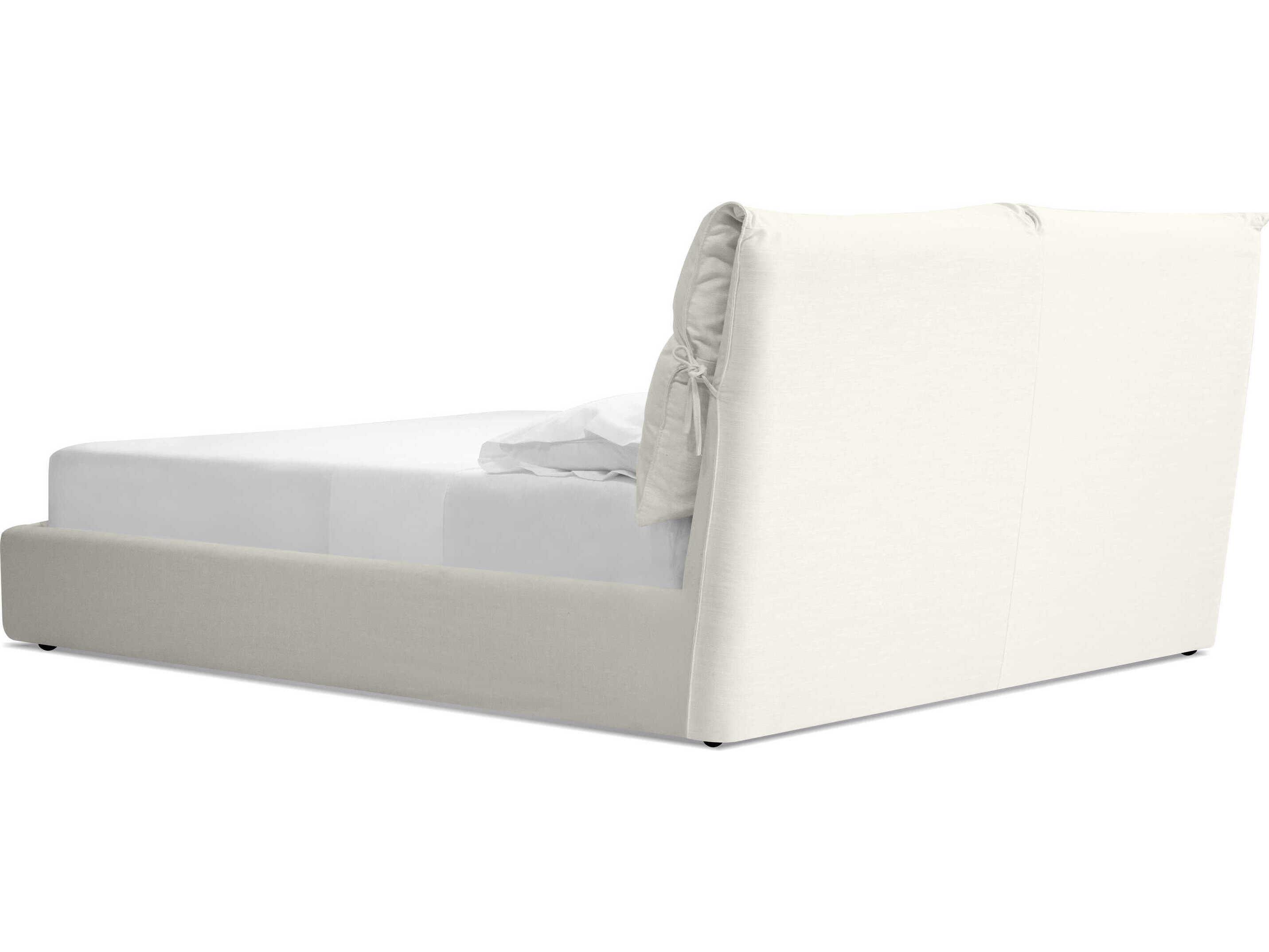 Mobital Plume Cream Linen White Pine Wood Upholstered King Platform Bed