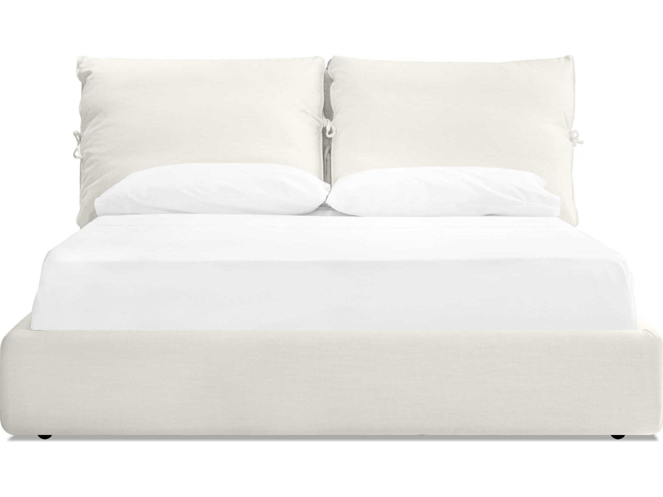 Mobital Plume Cream Linen White Pine Wood Upholstered King Platform Bed