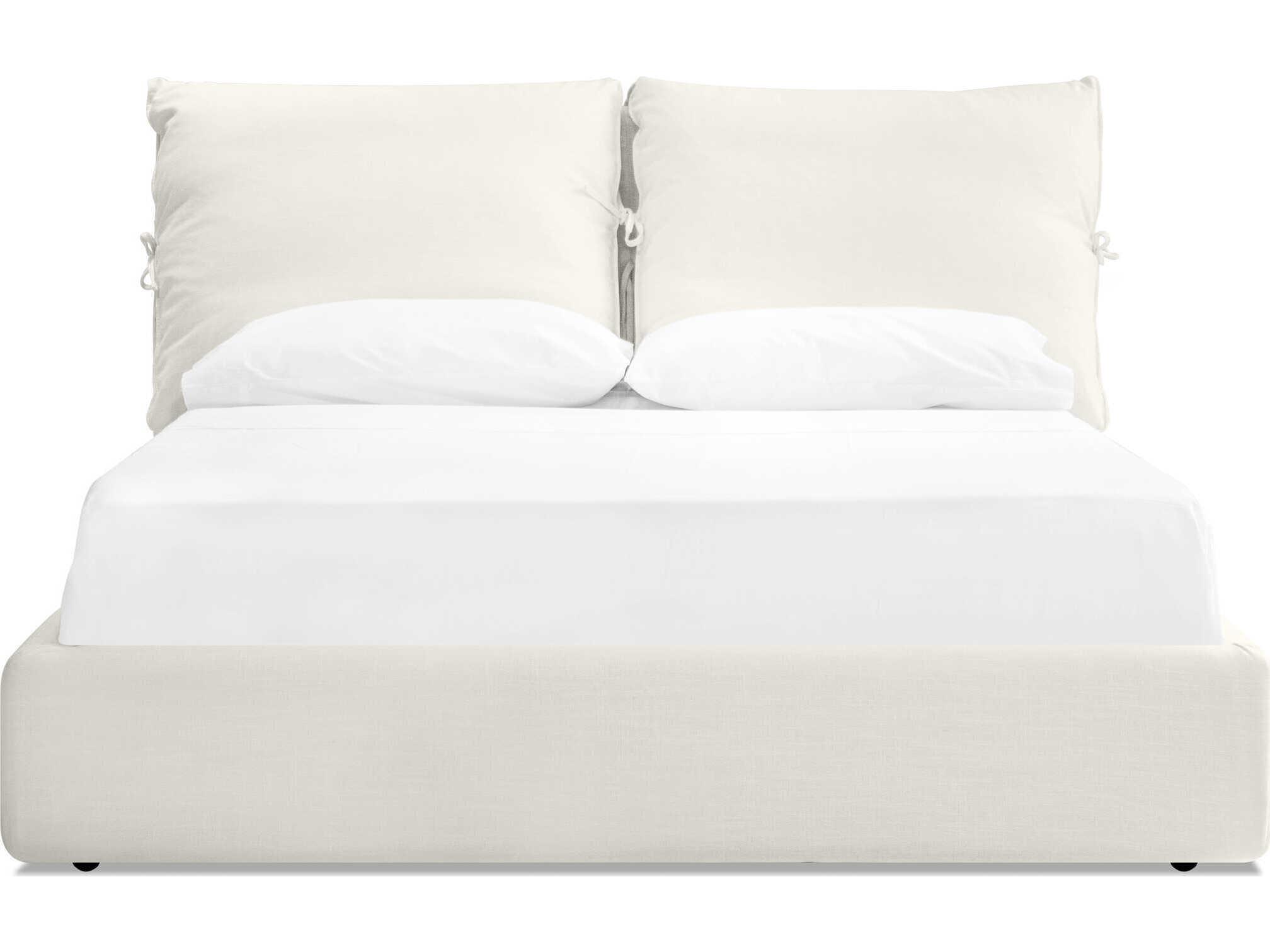 Mobital Plume Cream Linen White Pine Wood Upholstered Queen Platform Bed