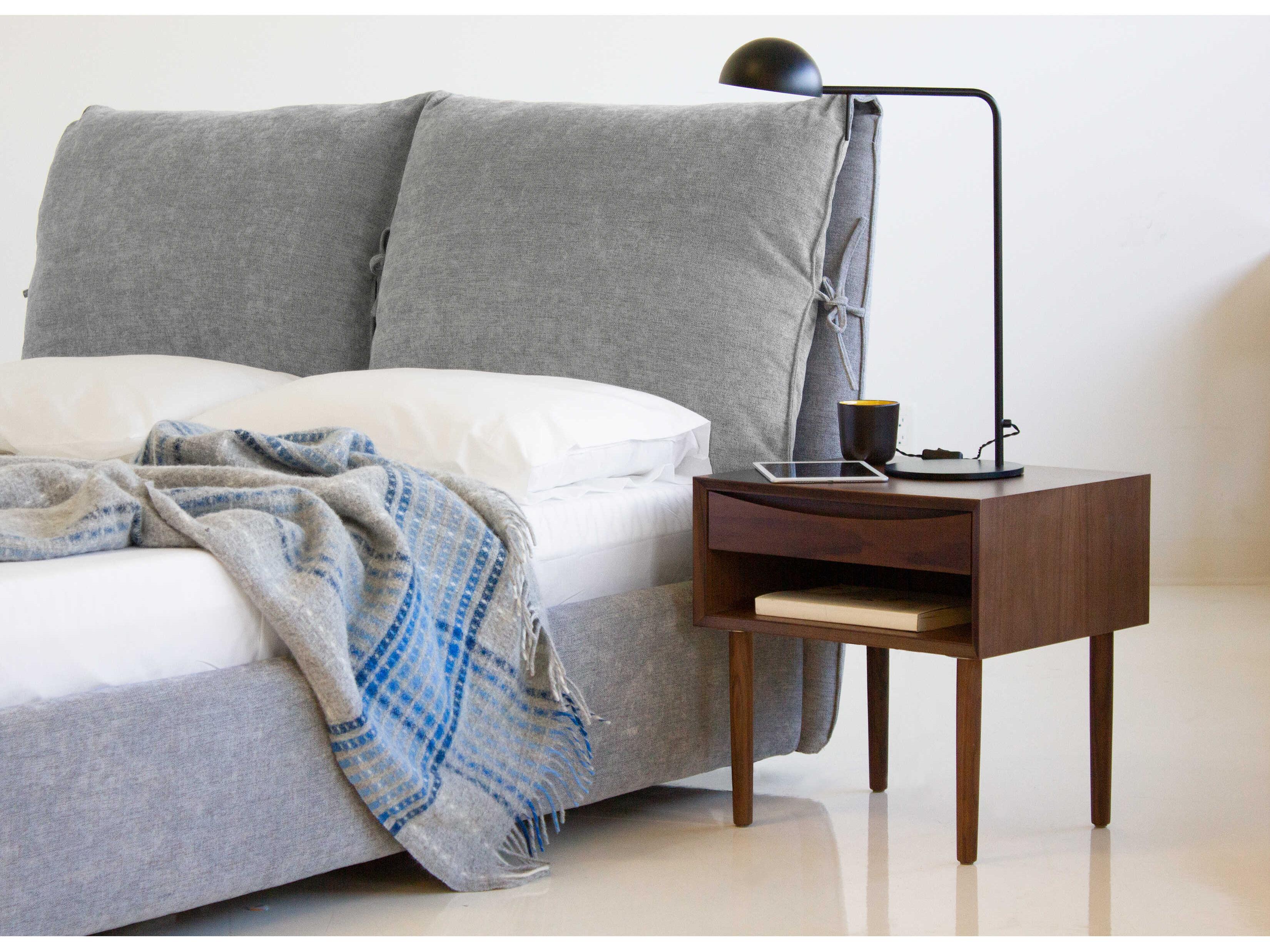 Mobital Plume Heather Grey Chenille Pine Wood Upholstered Queen Platform Bed