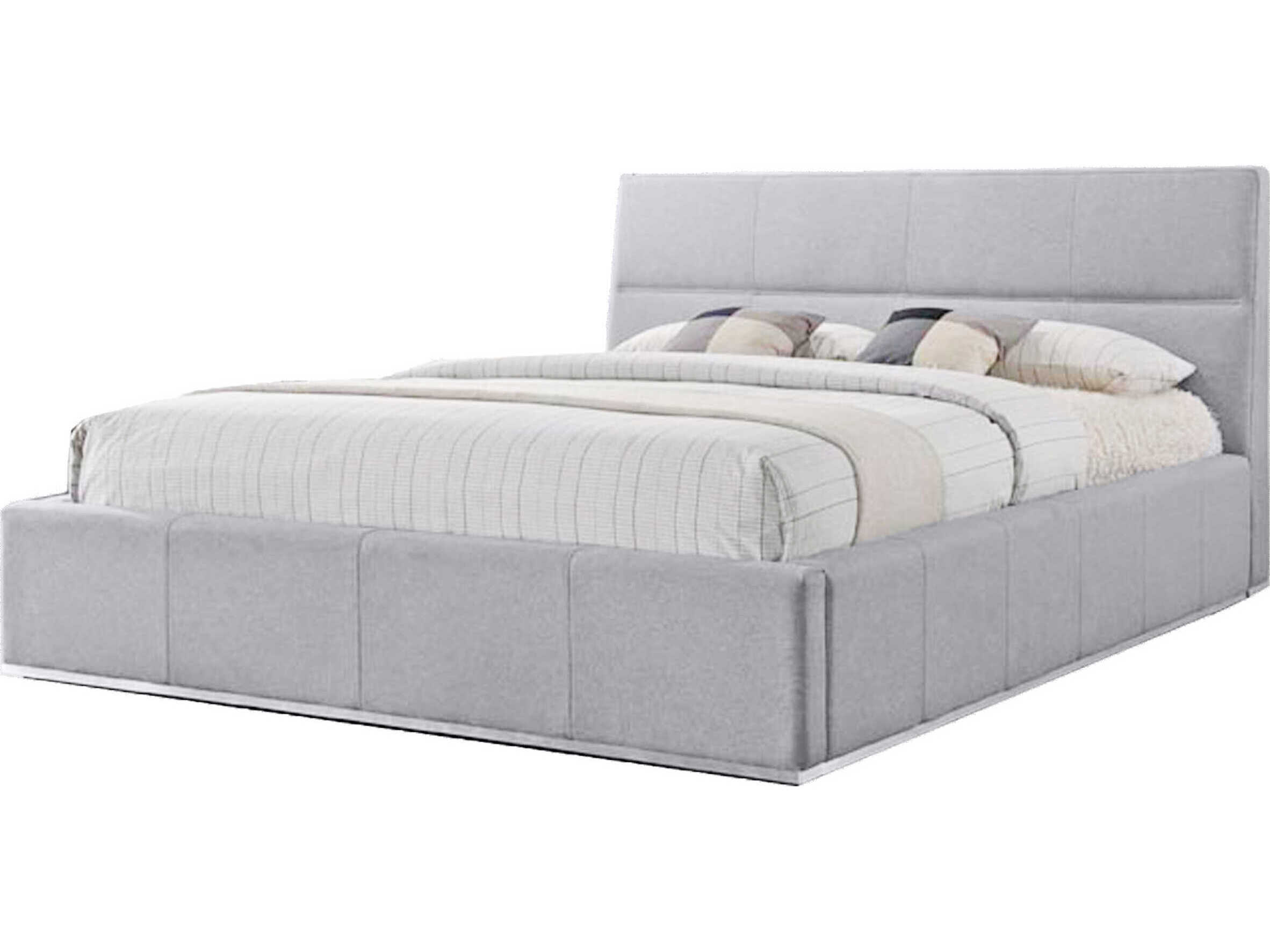 Mobital Reve Grey Pine Wood Upholstered King Platform Bed