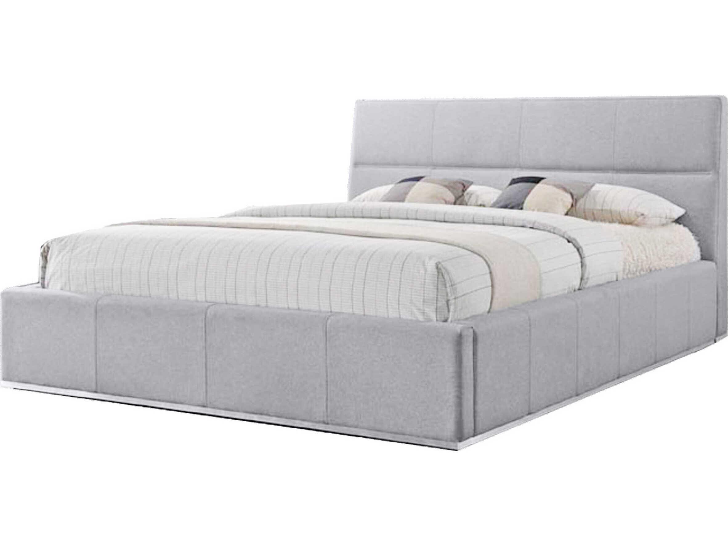 Mobital Reve Grey Pine Wood Upholstered Queen Platform Bed