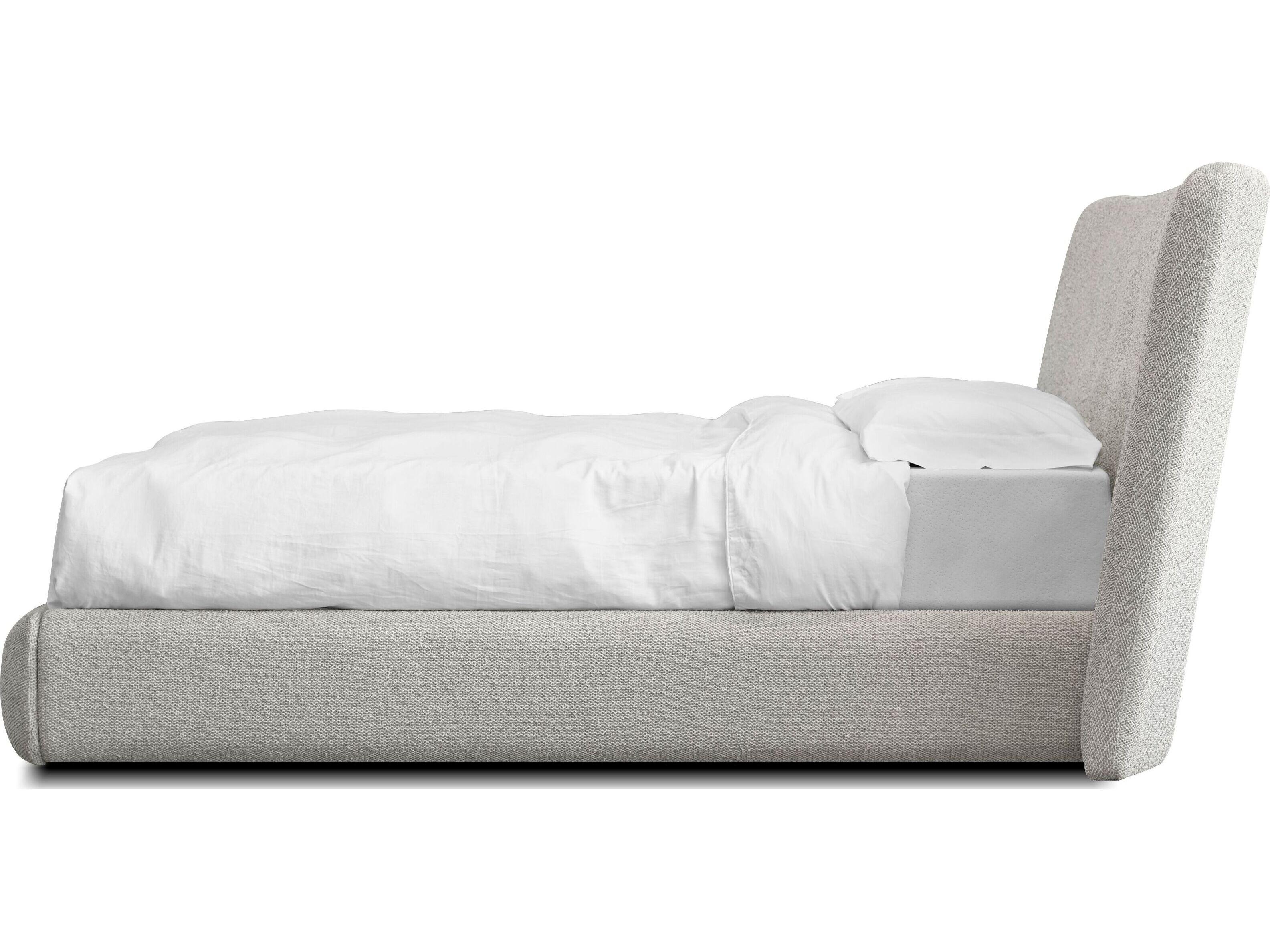 Mobital Sensu Gellar Marble Nubbly Fabric Gray Pine Wood Upholstered Queen Platform Bed