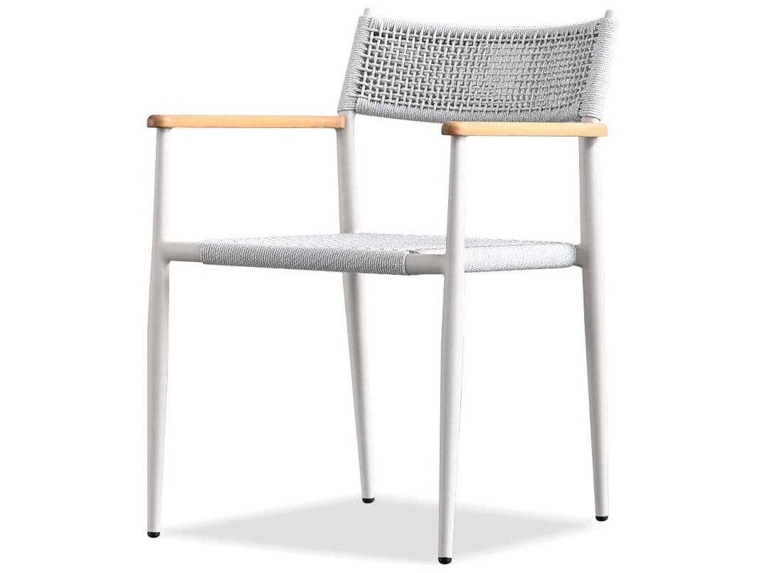 Mobital Kochi Alder Wood White Upholstered Arm Dining Chair