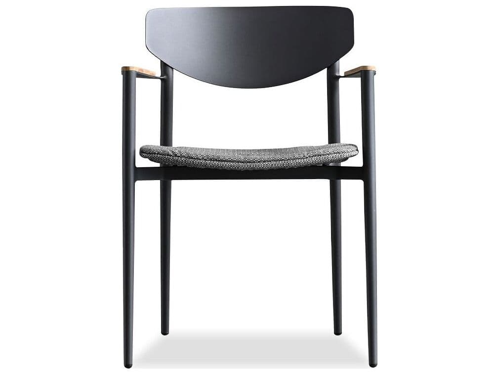 Mobital Noto Teak Wood Black Upholstered Arm Dining Chair