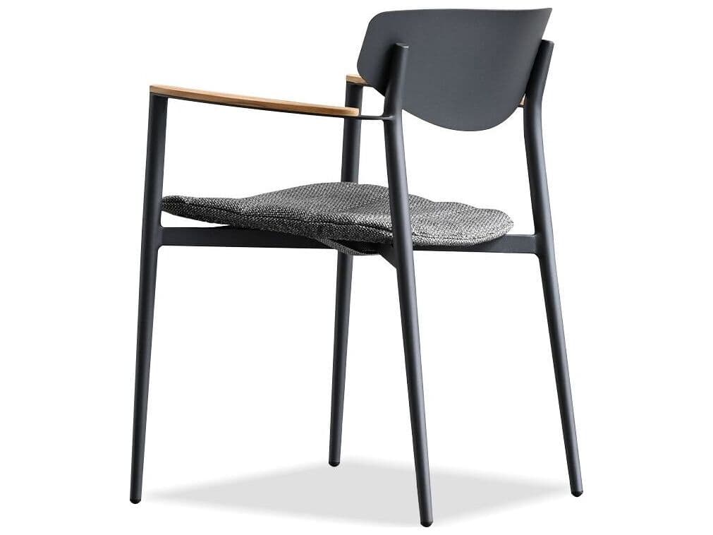 Mobital Noto Teak Wood Black Upholstered Arm Dining Chair