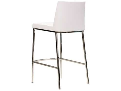 Mobital Weston Pure White Stainless Steel Faux Leather Bar Stool