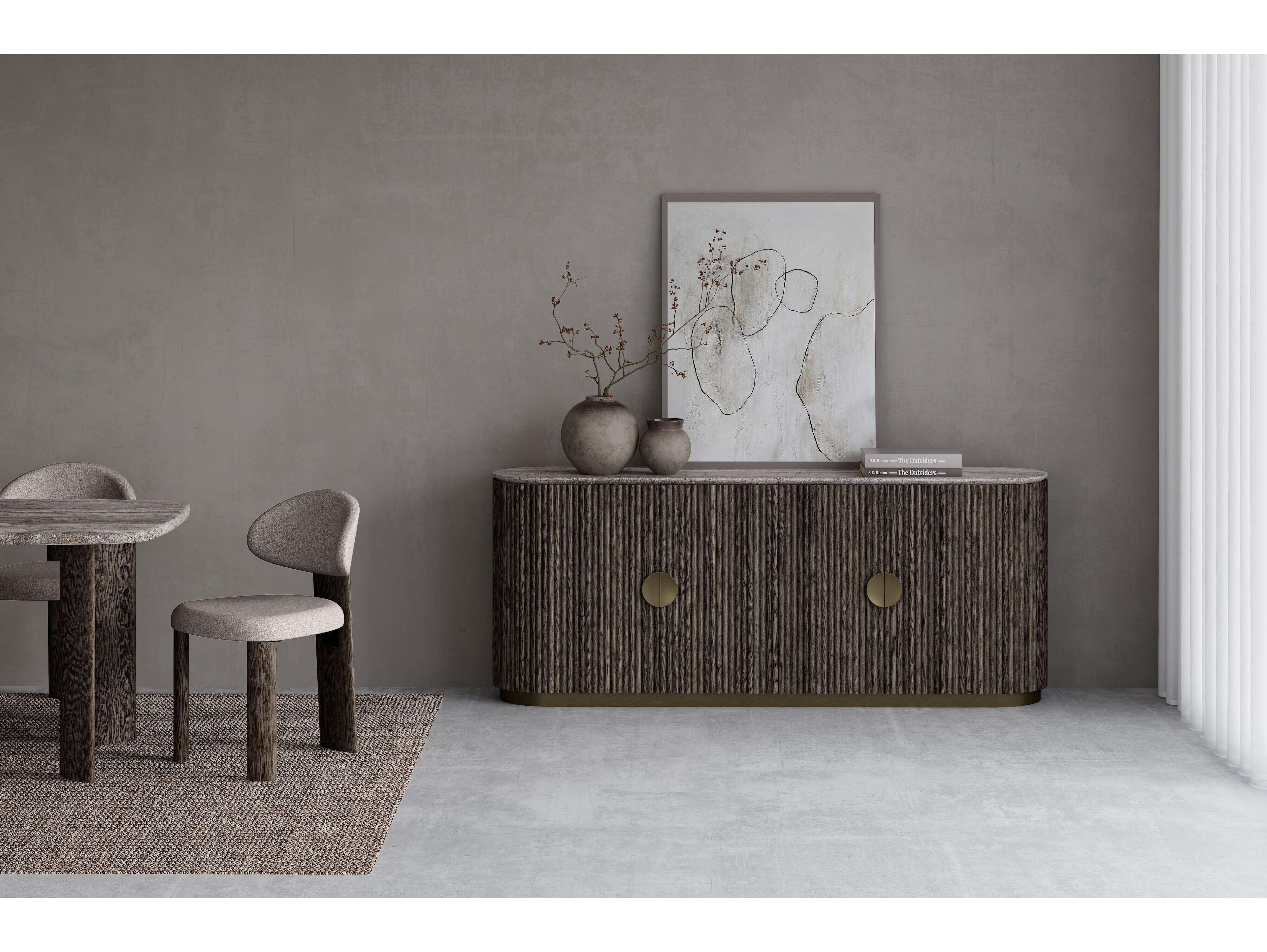 Mobital Koii 76" Ash Wood Silver Grey Travertine Sideboard
