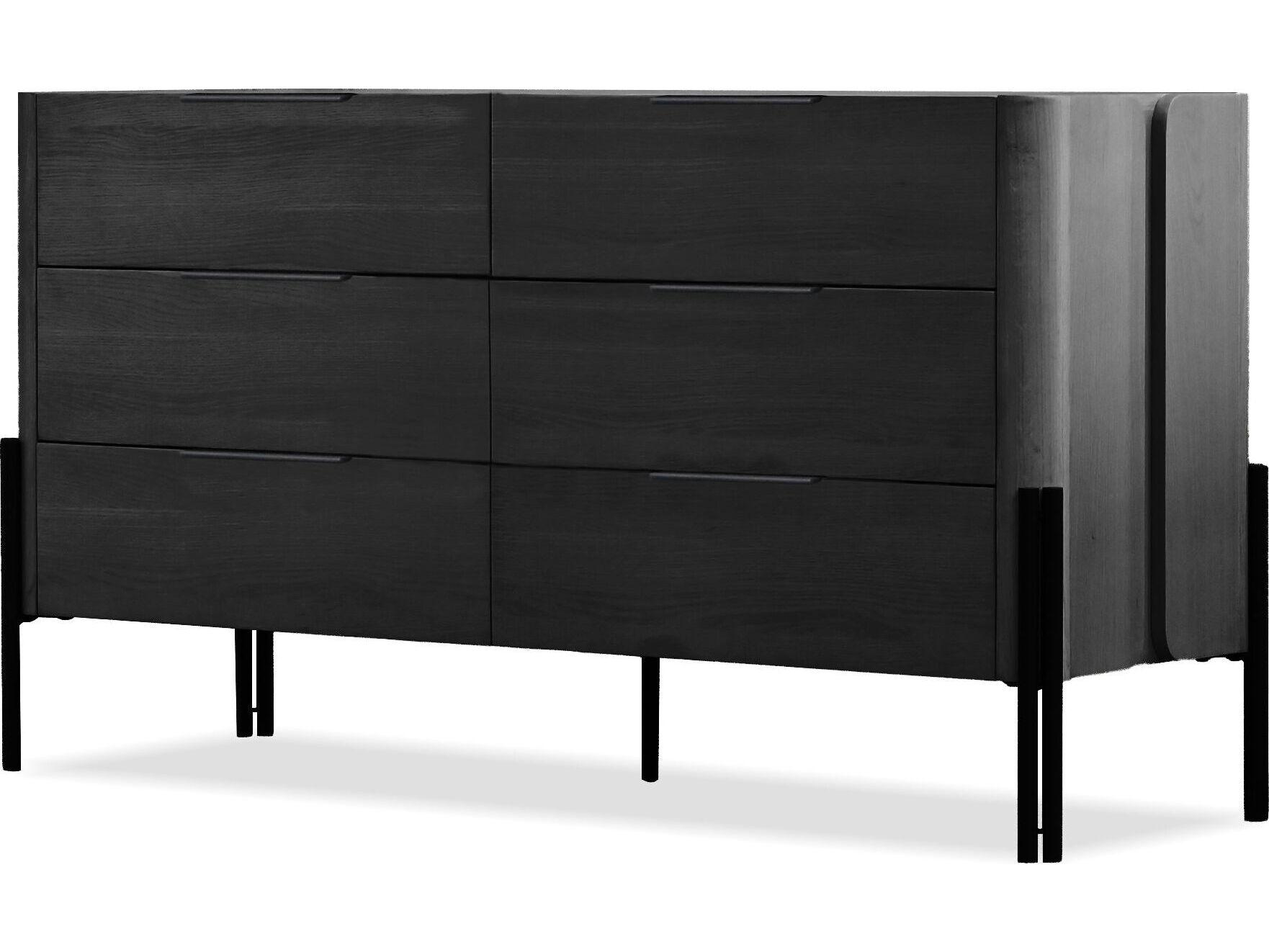 Mobital Nori 6-Drawers Black Oak Wood Double Dresser