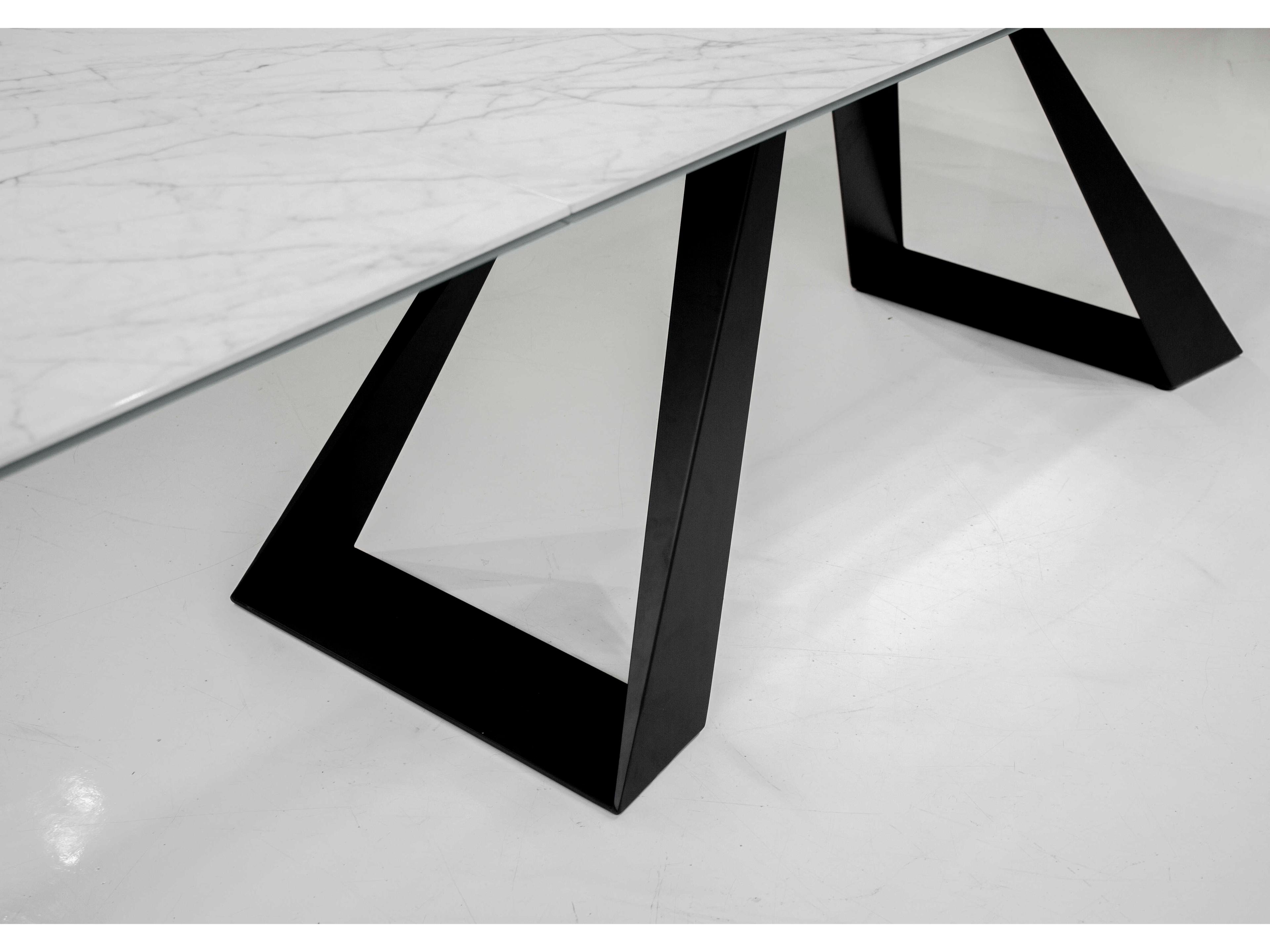 Mobital Bridge Rectangular White Carrera Ceramic Black Dining Table