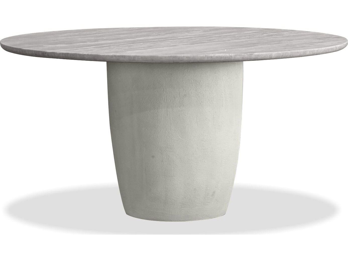 Mobital Erden Round Marble Silver Grey Travertine Dining Table