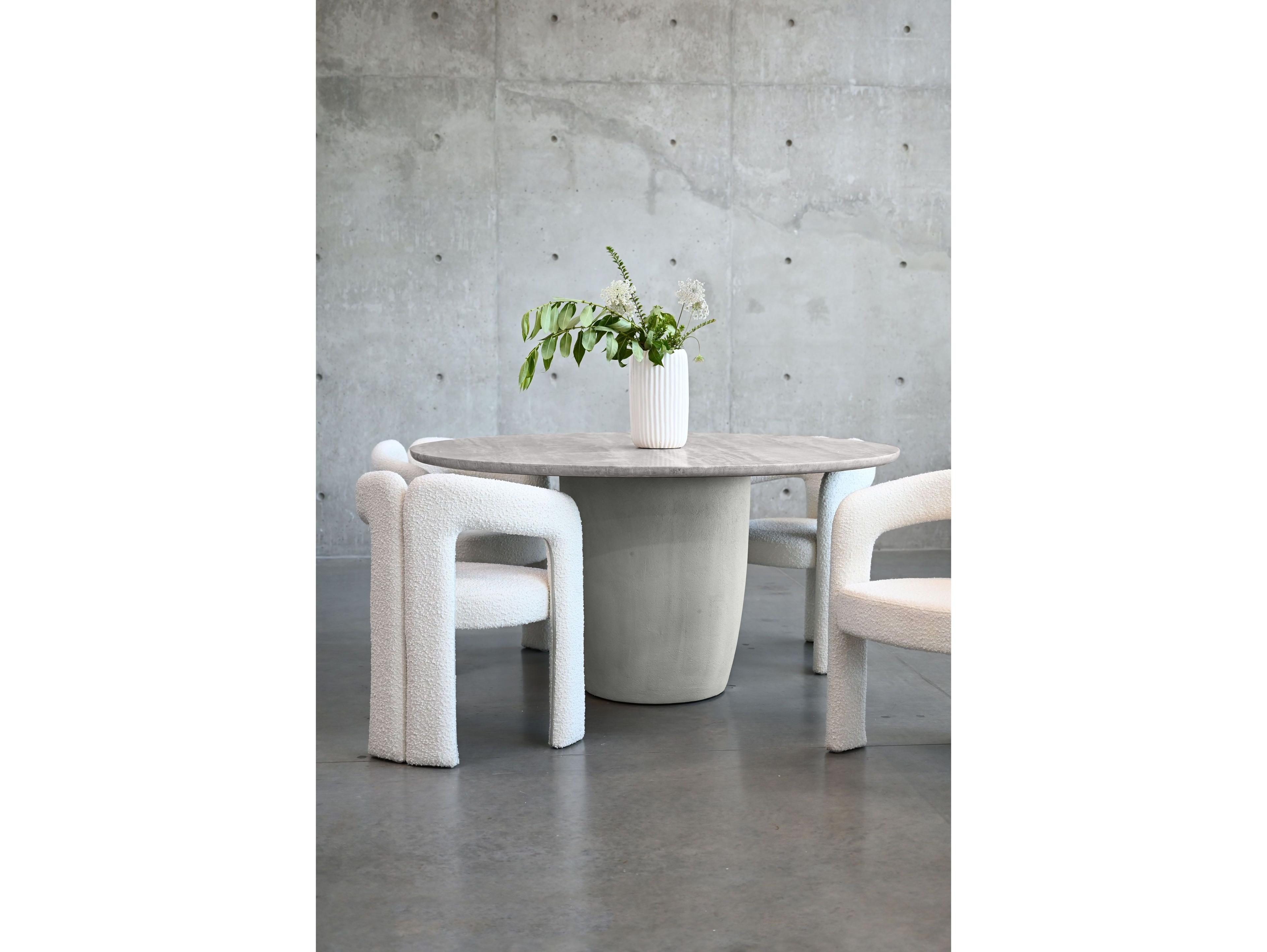 Mobital Erden Round Marble Silver Grey Travertine Dining Table