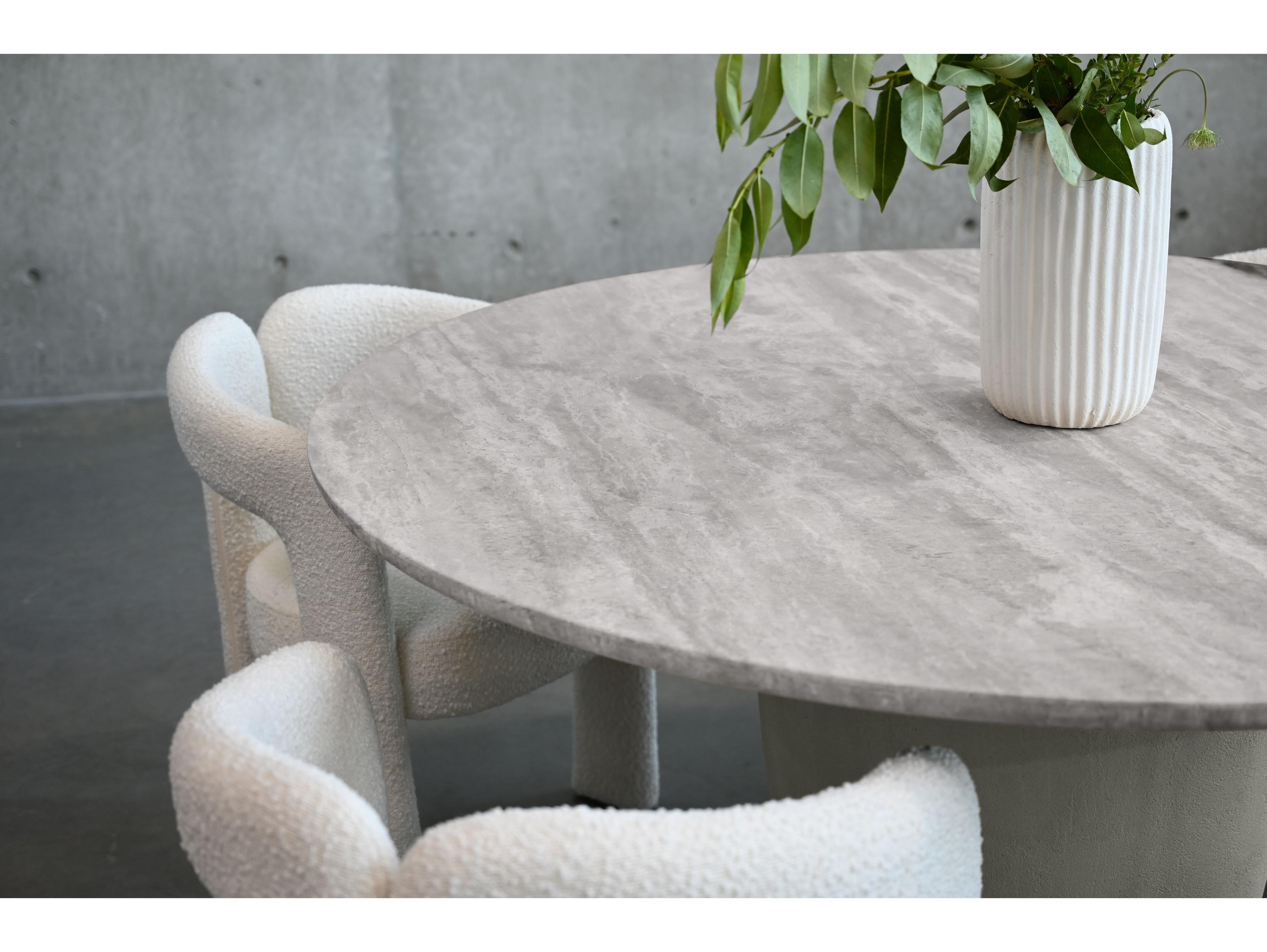 Mobital Erden Round Marble Silver Grey Travertine Dining Table