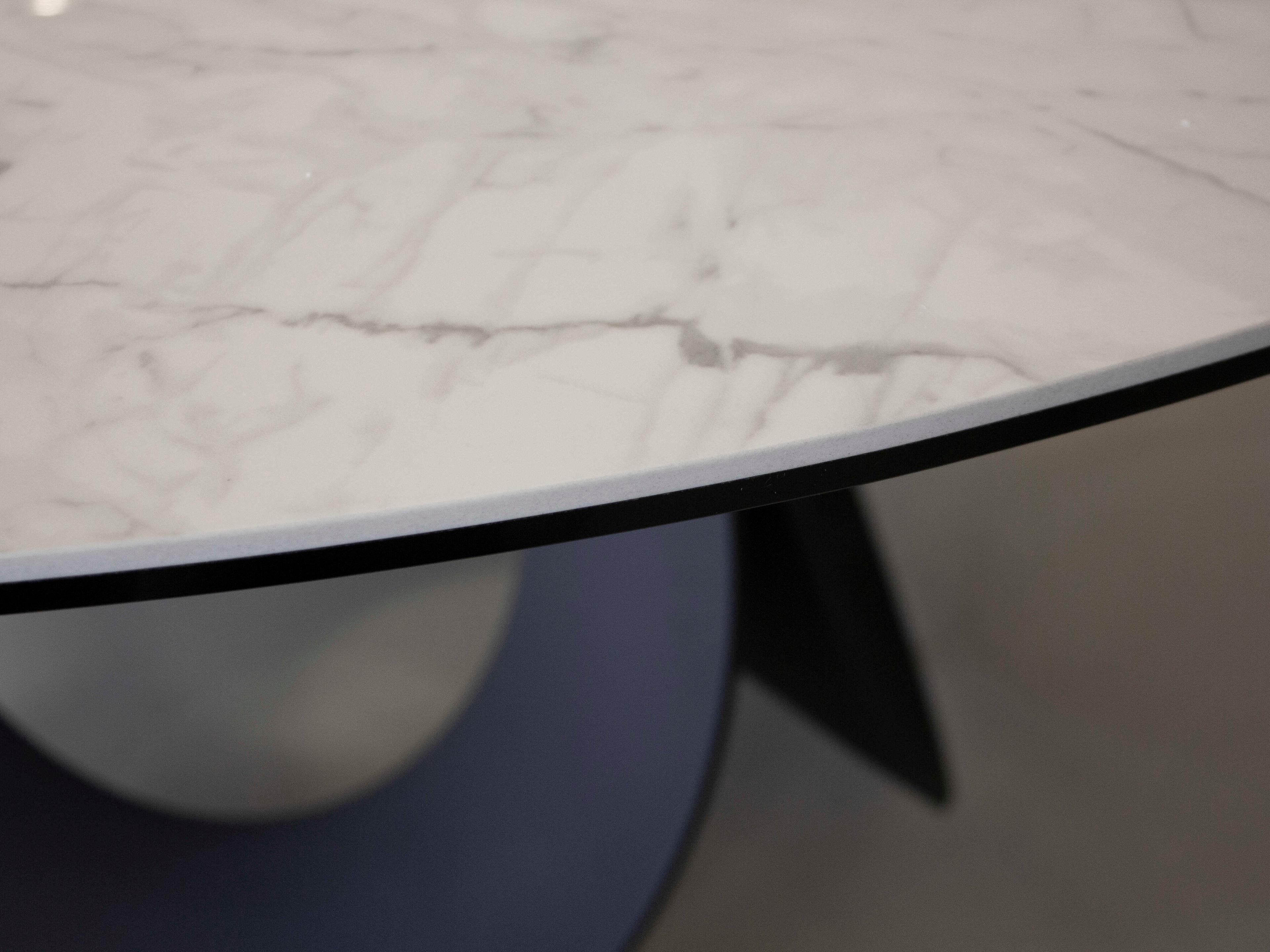 Mobital Optic Round Marble High Gloss White Ceramic Black Dining Table
