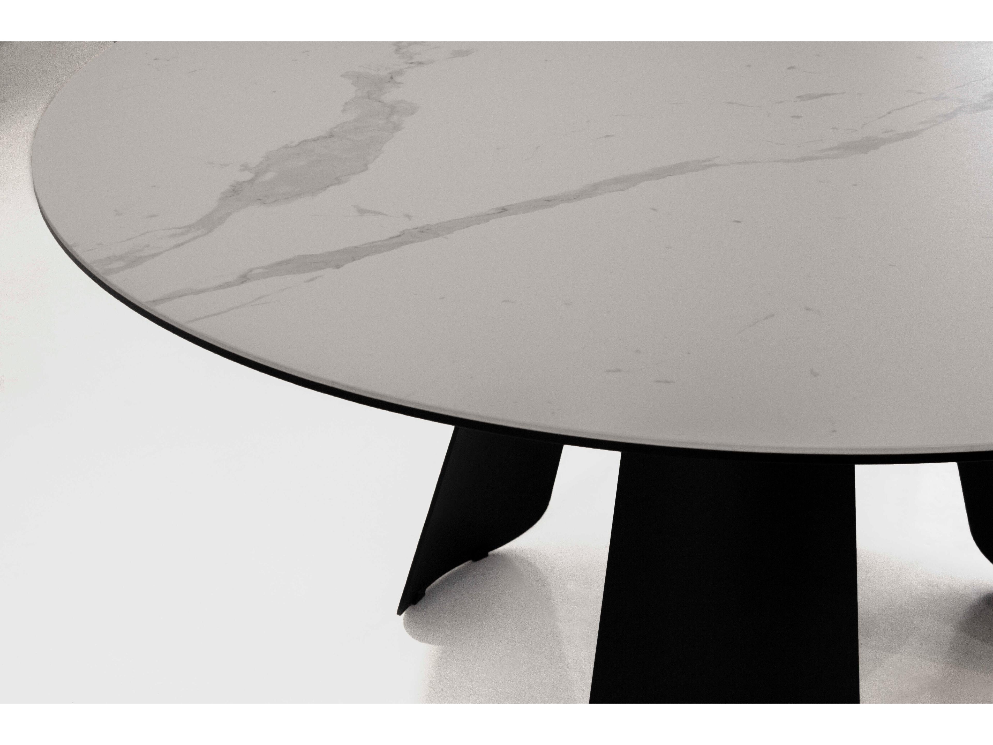 Mobital Palazzo Round White Ceramic Black Dining Table