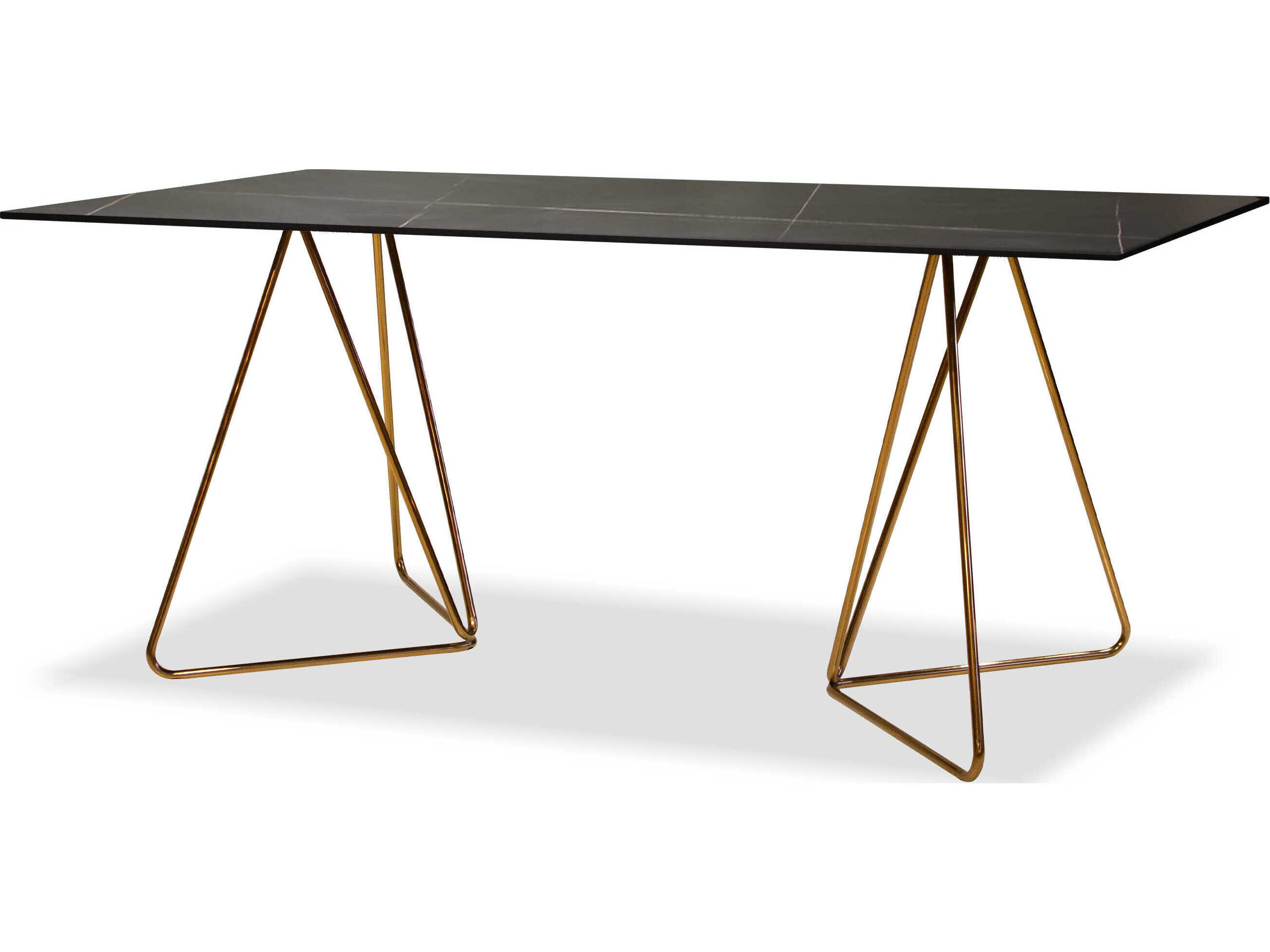 Mobital Papillon Rectangular Stone Black Rose Gold Dining Table