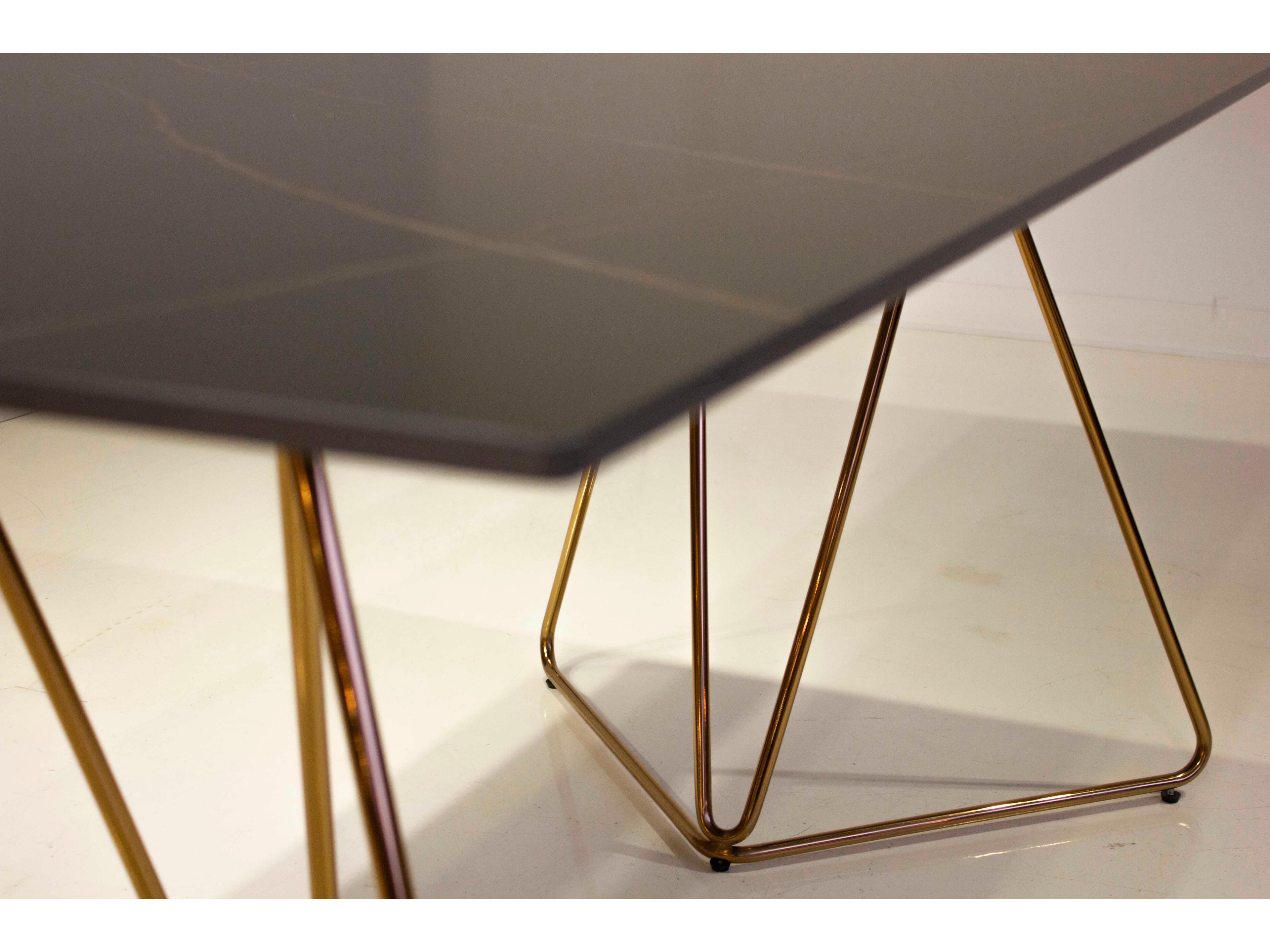 Mobital Papillon Rectangular Stone Black Rose Gold Dining Table