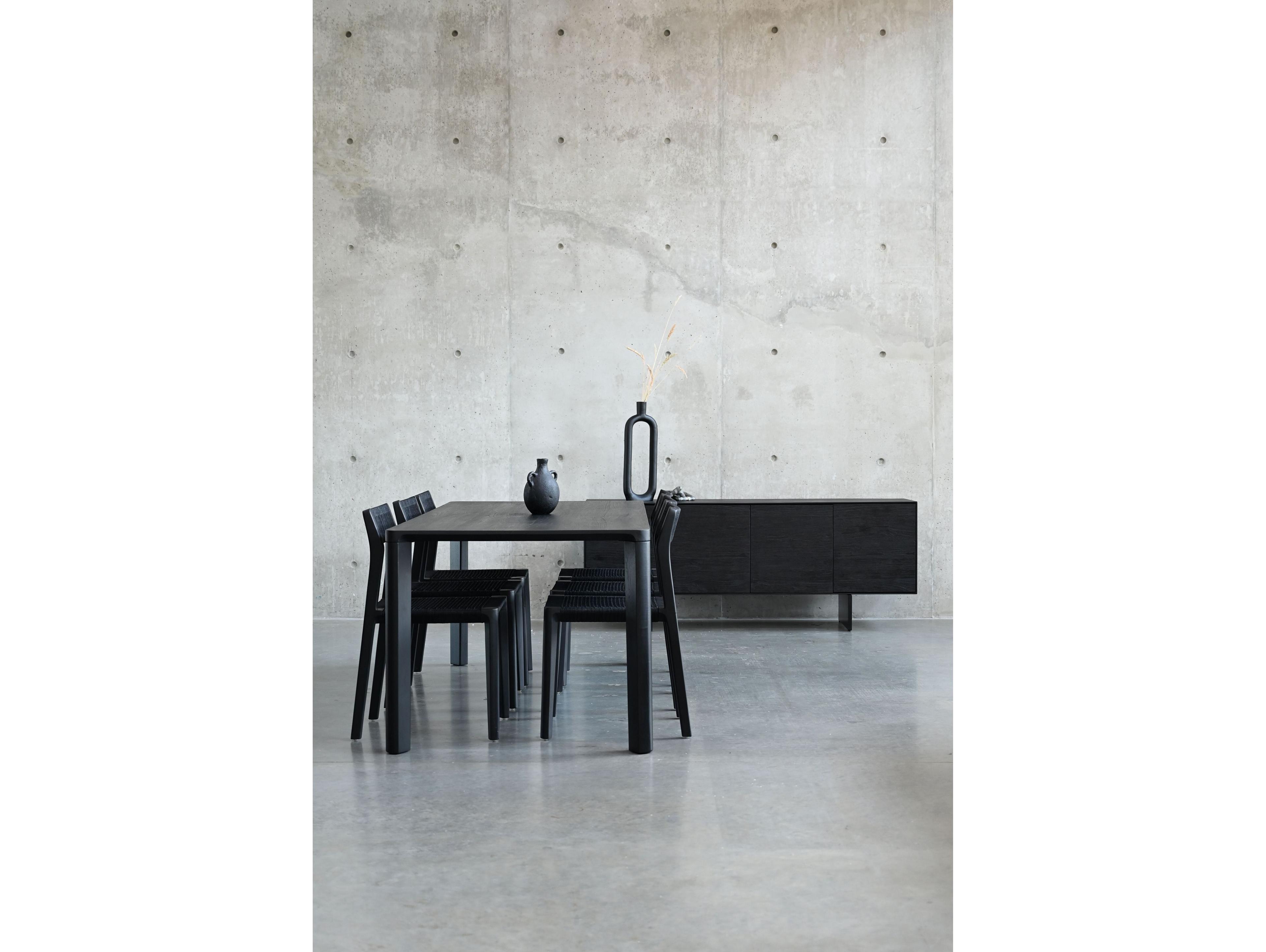 Mobital Plank Rectangular Wood Black Soot Solid Teak Top Dining Table