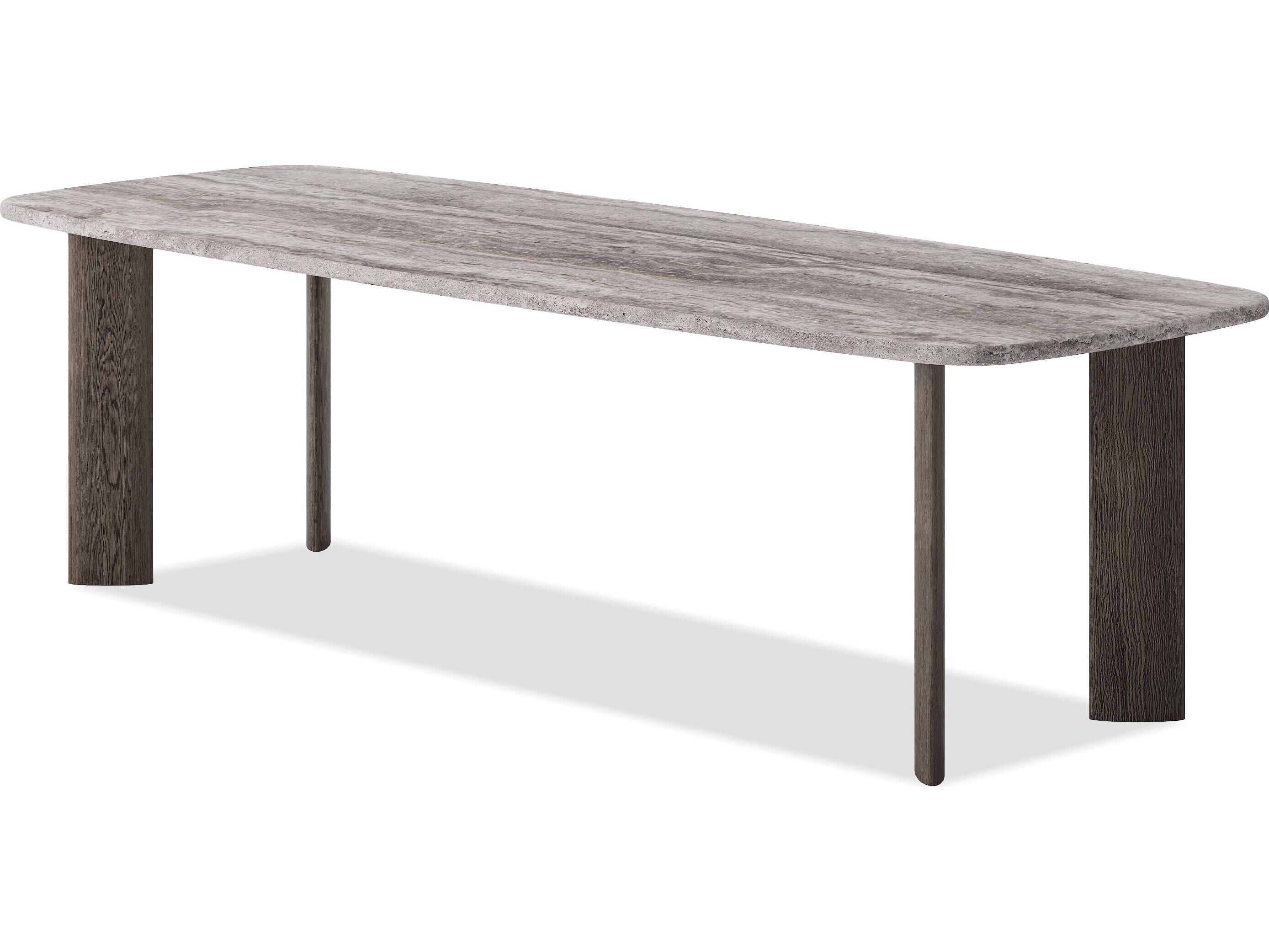 Mobital Shoku Rectangular Silver Grey Travertine Marble Top Dining Table