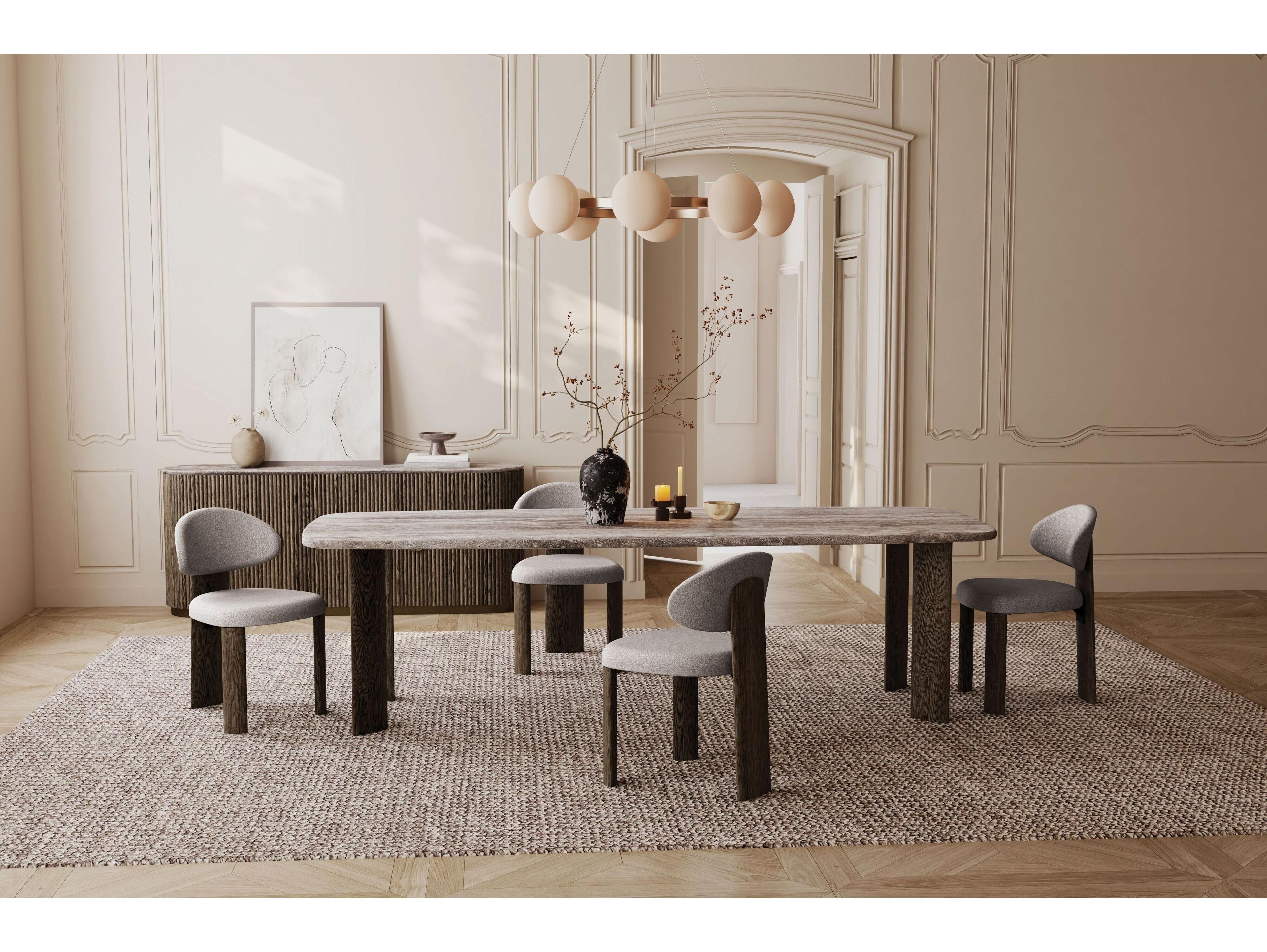 Mobital Shoku Rectangular Silver Grey Travertine Marble Top Dining Table