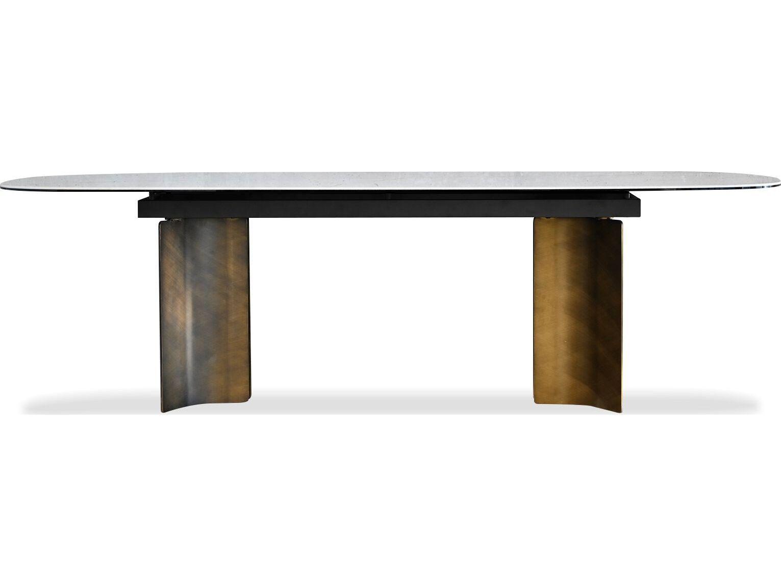 Mobital Sorrento Oval Cristallo Gold Ceramic Top Dining Table